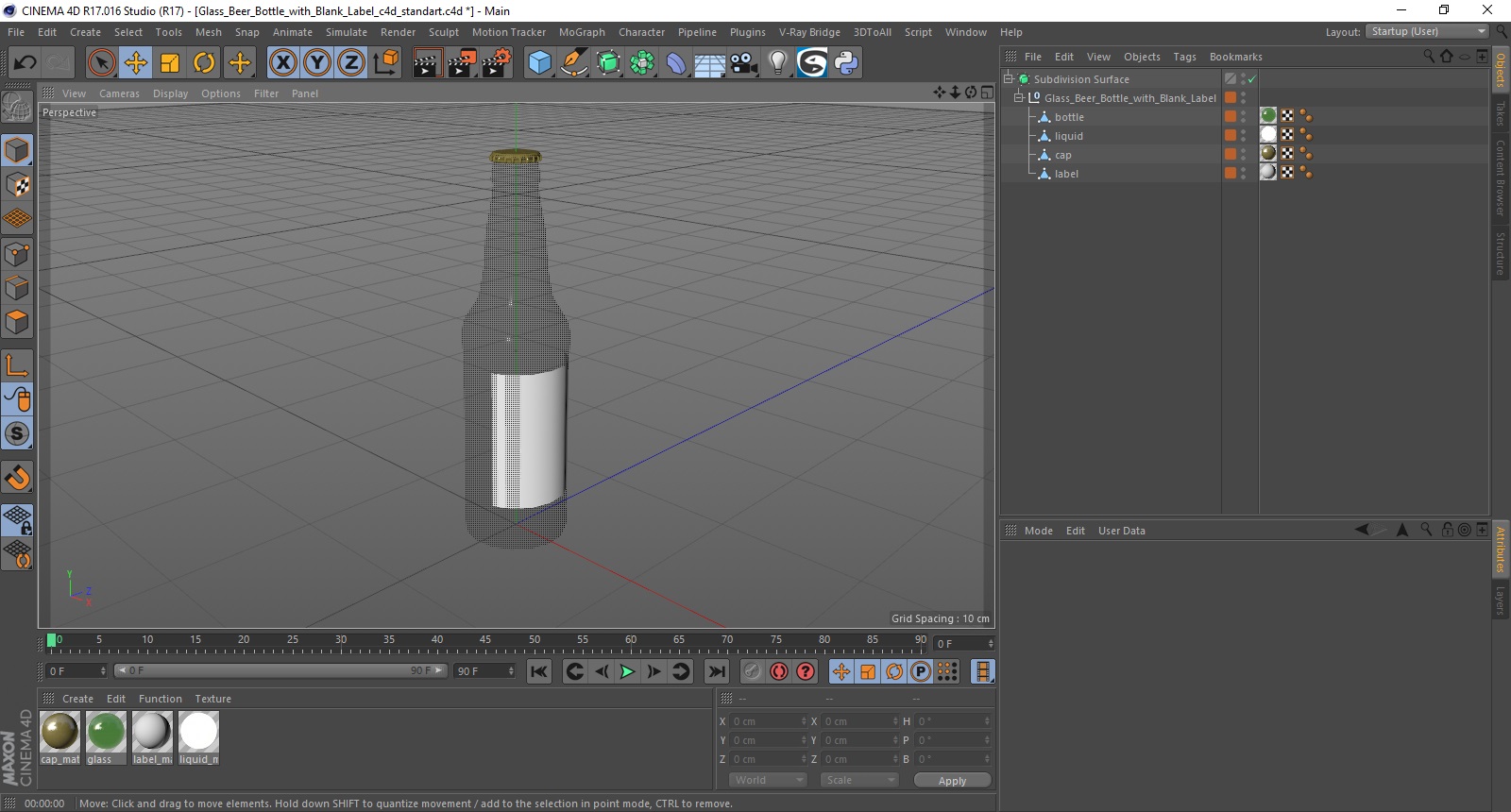 Glass Beer Bottle with Blank Label 3D model