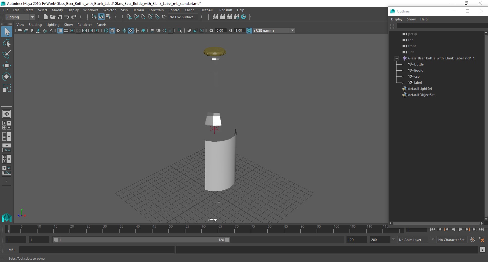 Glass Beer Bottle with Blank Label 3D model