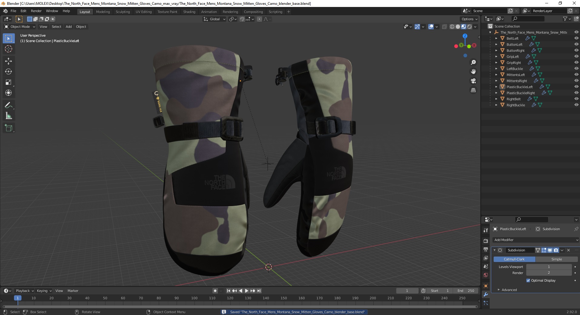 3D The North Face Mens Montana Snow Mitten Gloves Camo
