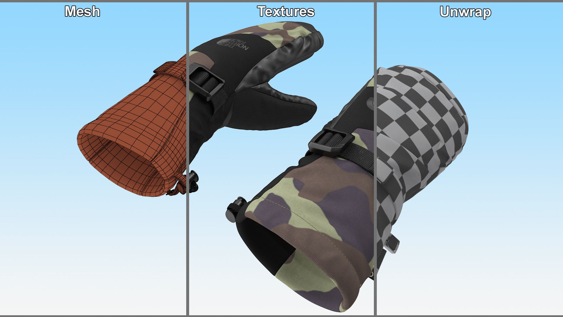 3D The North Face Mens Montana Snow Mitten Gloves Camo