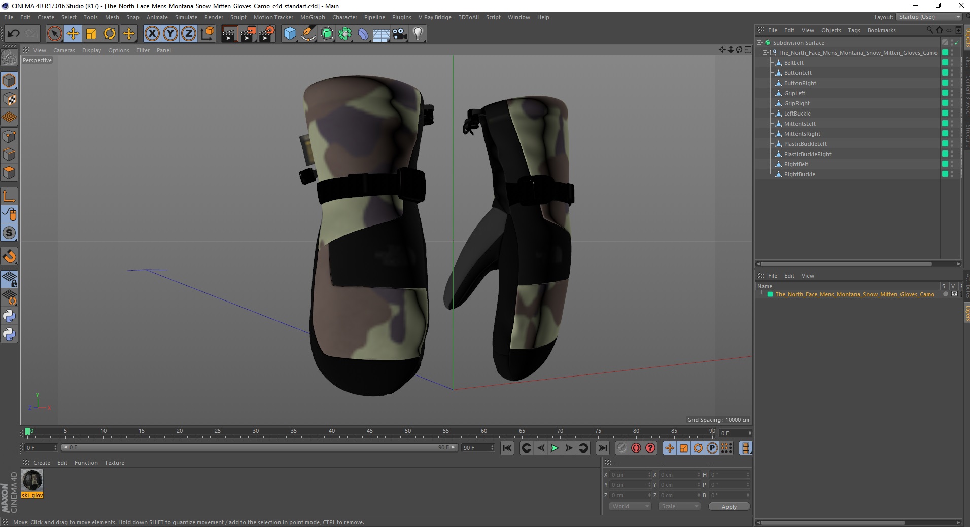 3D The North Face Mens Montana Snow Mitten Gloves Camo