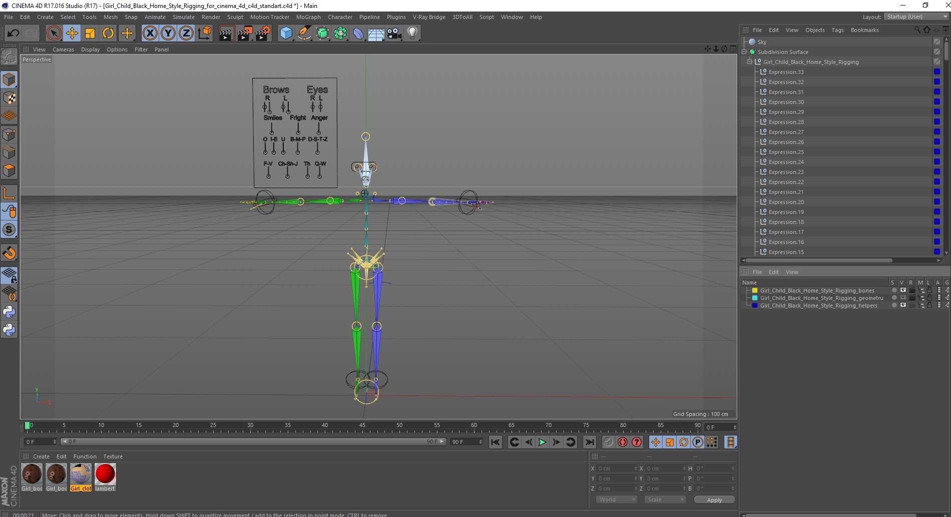3D Girl Child Black Home Style Rigged for Cinema 4D model