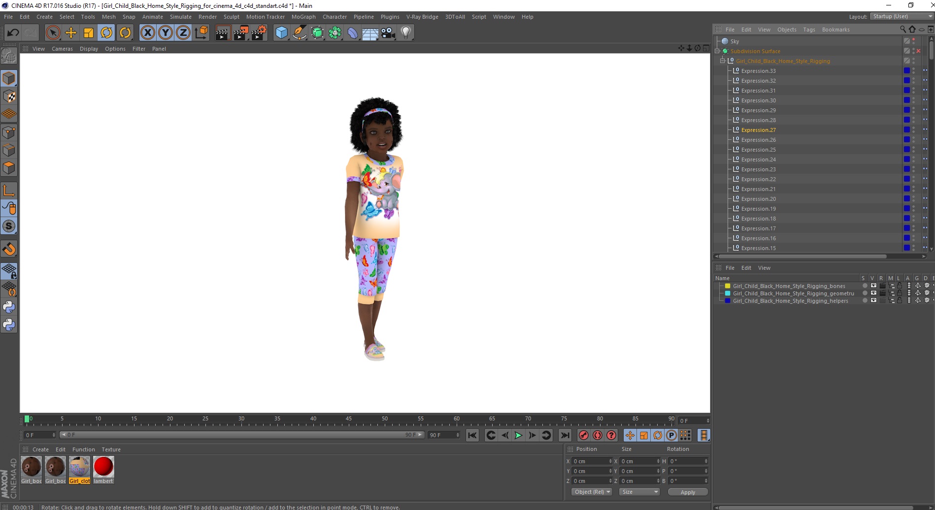 3D Girl Child Black Home Style Rigged for Cinema 4D model