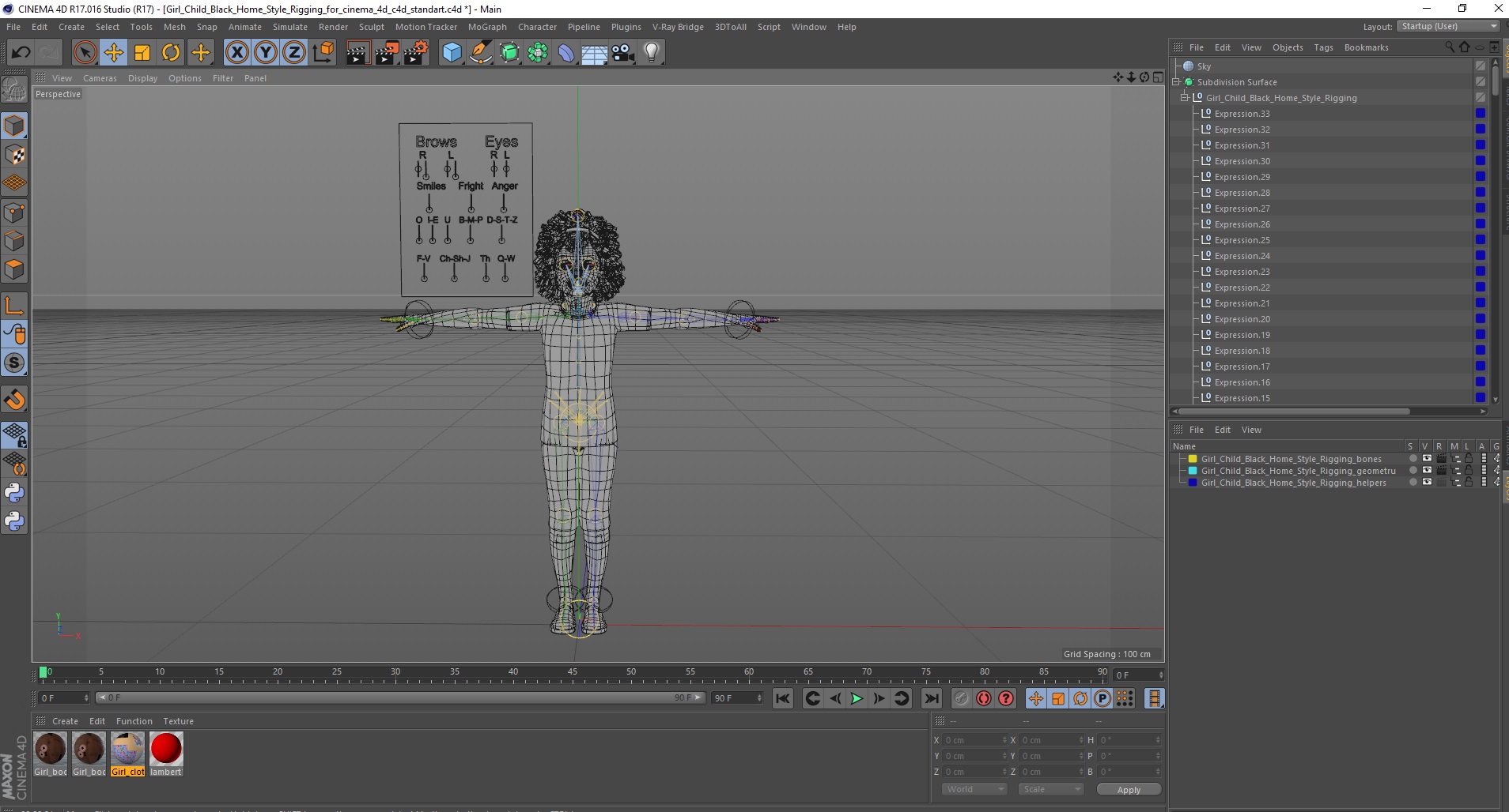 3D Girl Child Black Home Style Rigged for Cinema 4D model