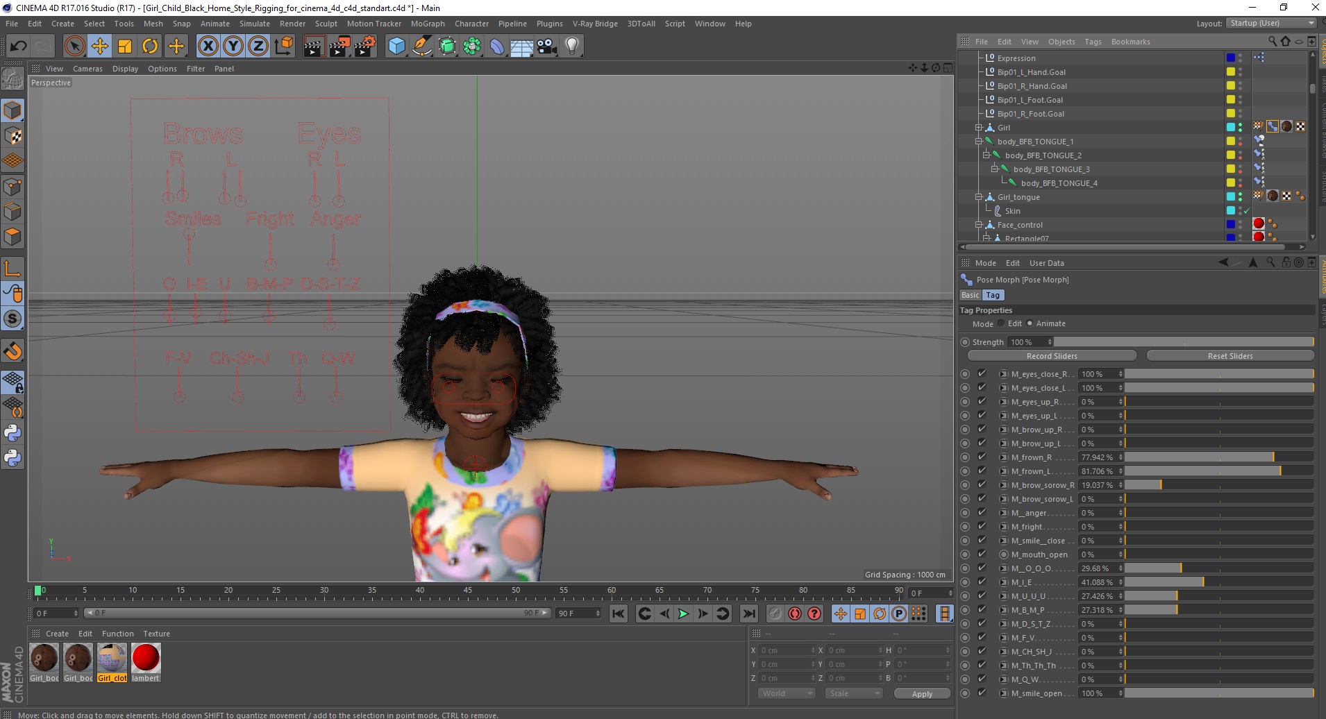 3D Girl Child Black Home Style Rigged for Cinema 4D model