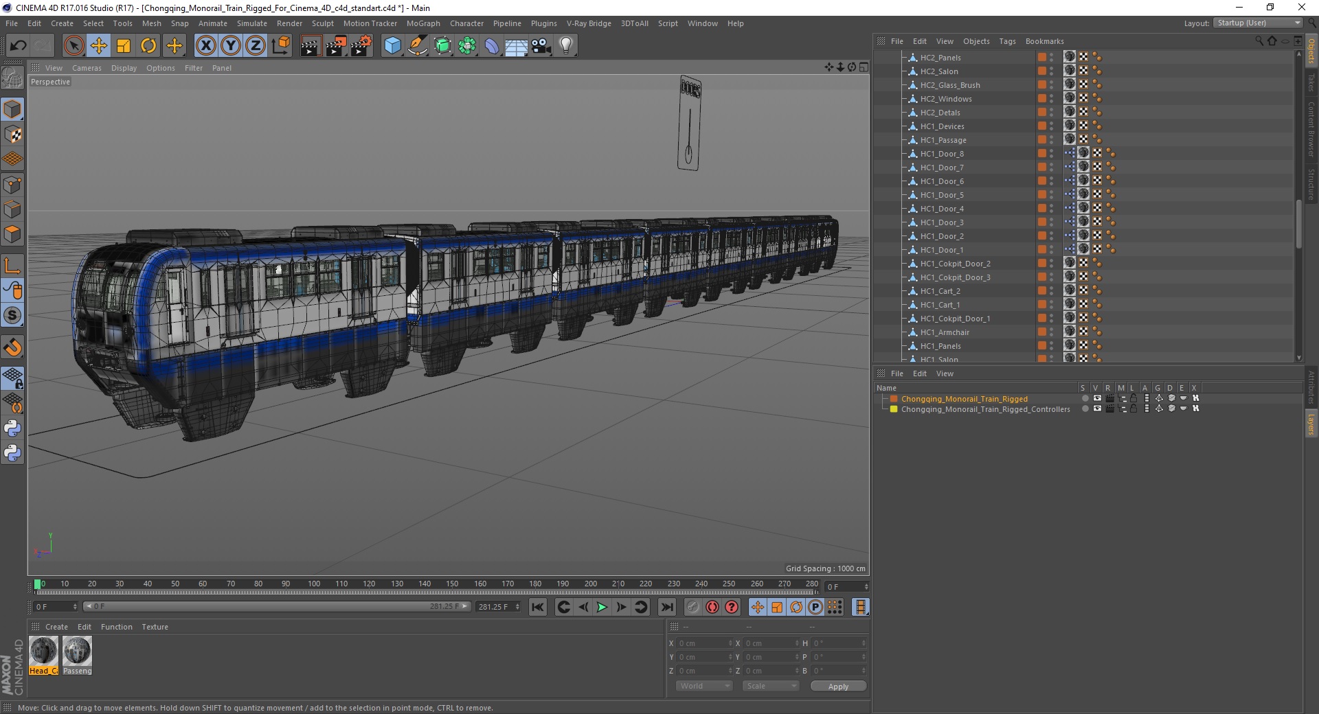 3D model Chongqing Monorail Train Rigged for Cinema 4D