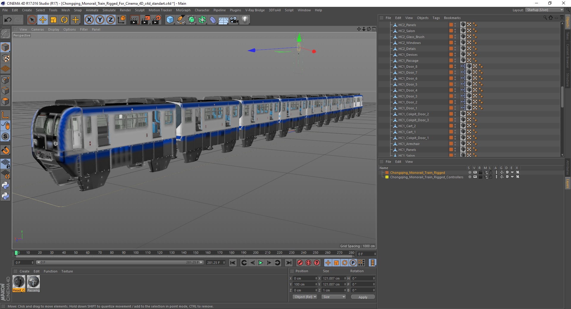 3D model Chongqing Monorail Train Rigged for Cinema 4D