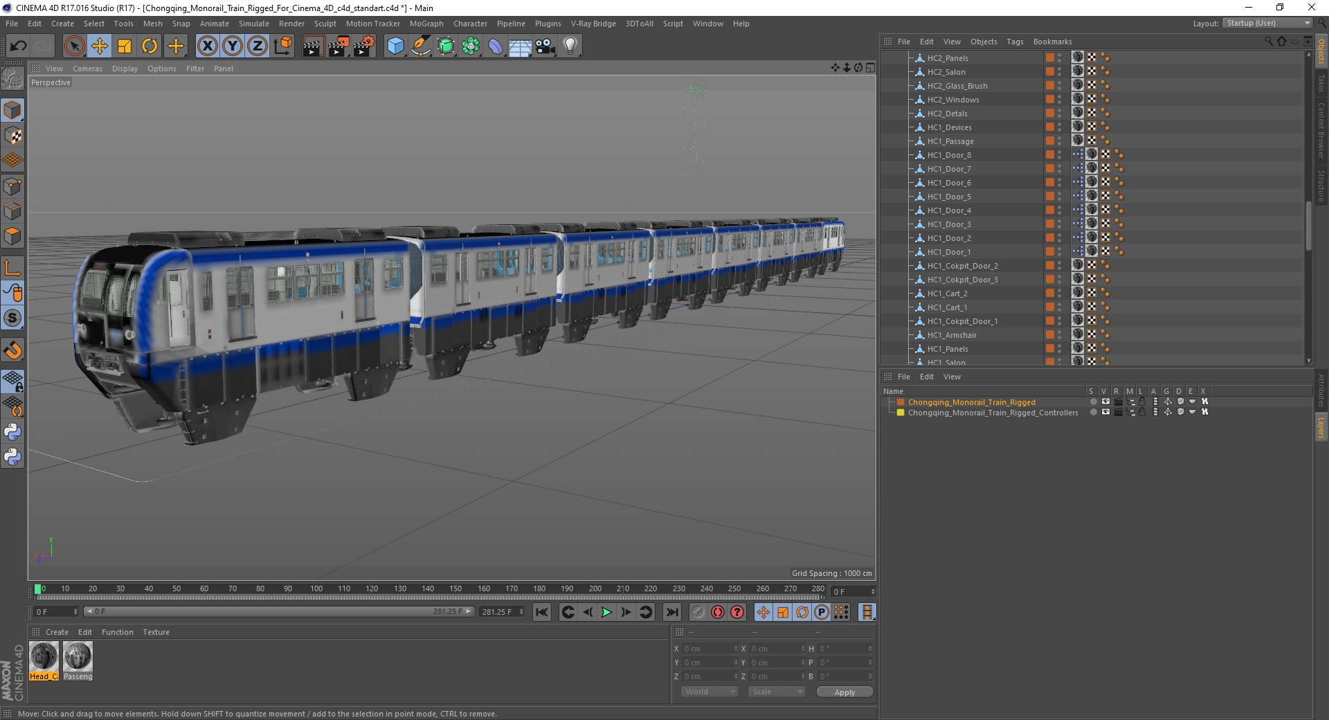 3D model Chongqing Monorail Train Rigged for Cinema 4D