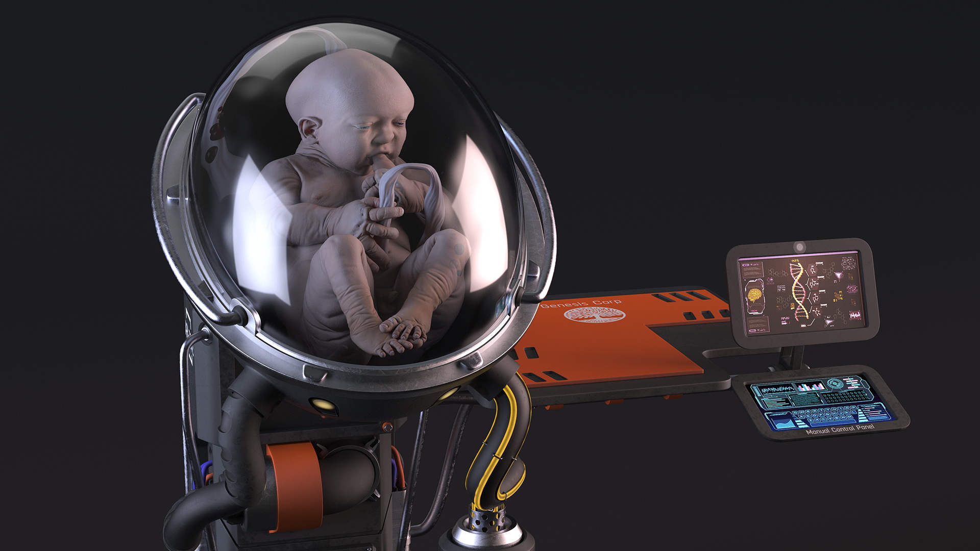 Human Incubator with Child Black 3D