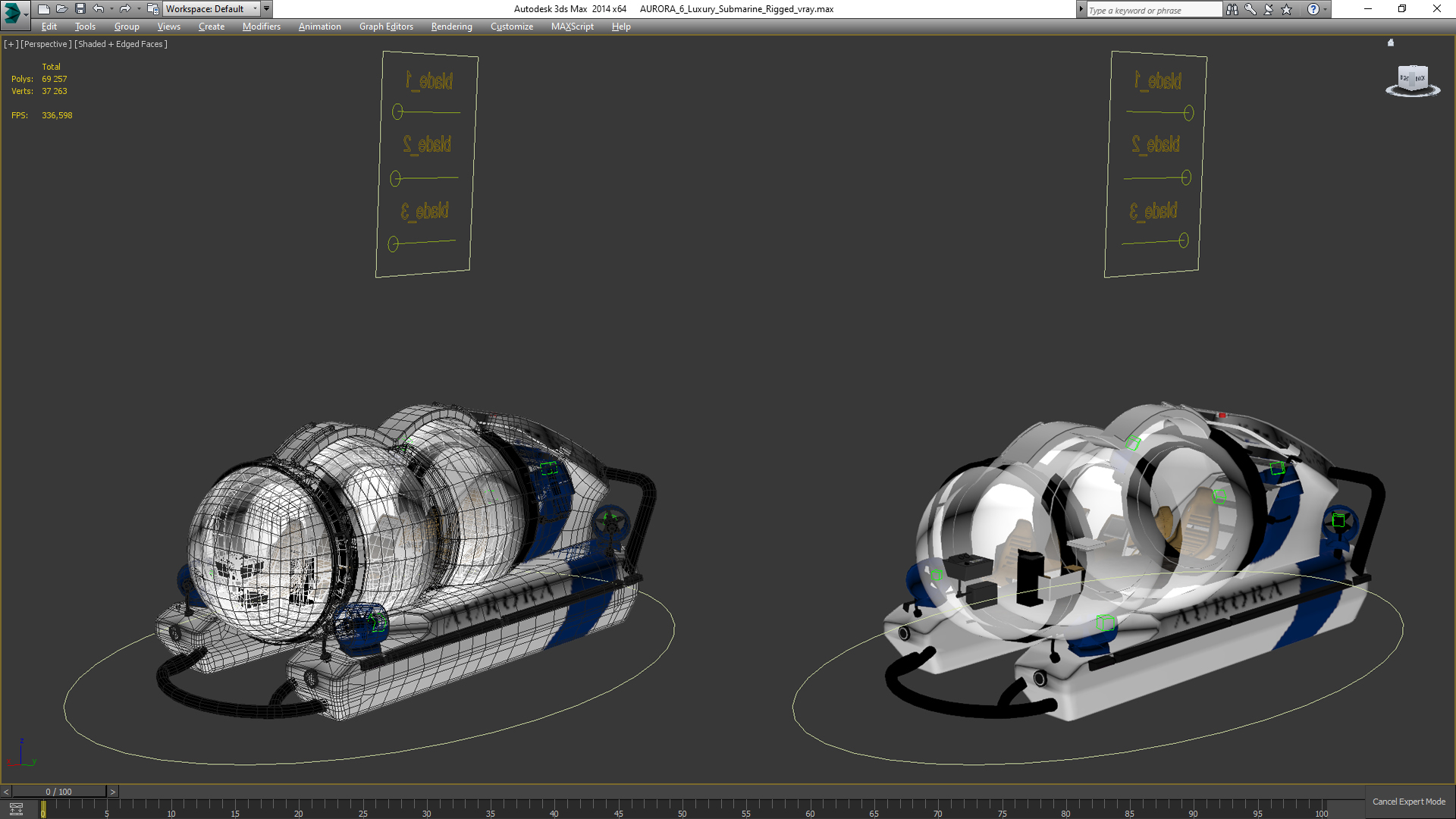 AURORA 6 Luxury Submarine Rigged 3D