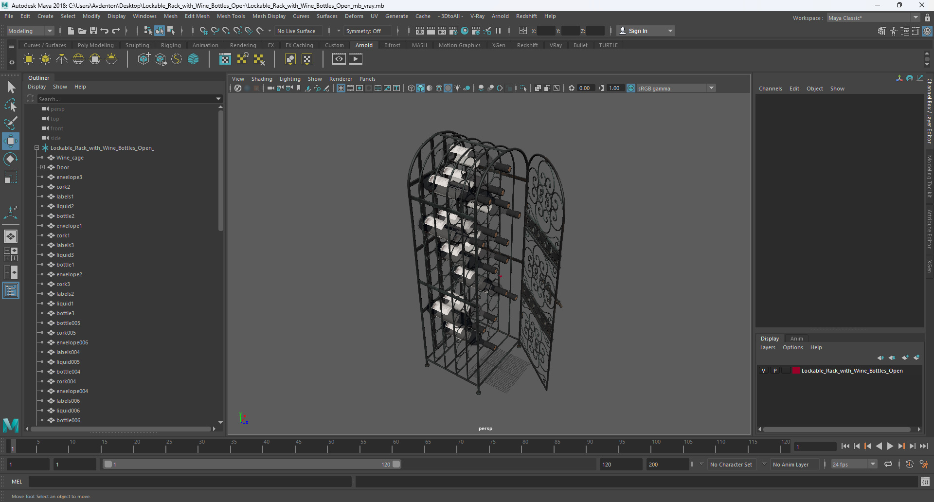 3D Lockable Rack with Wine Bottles Open
