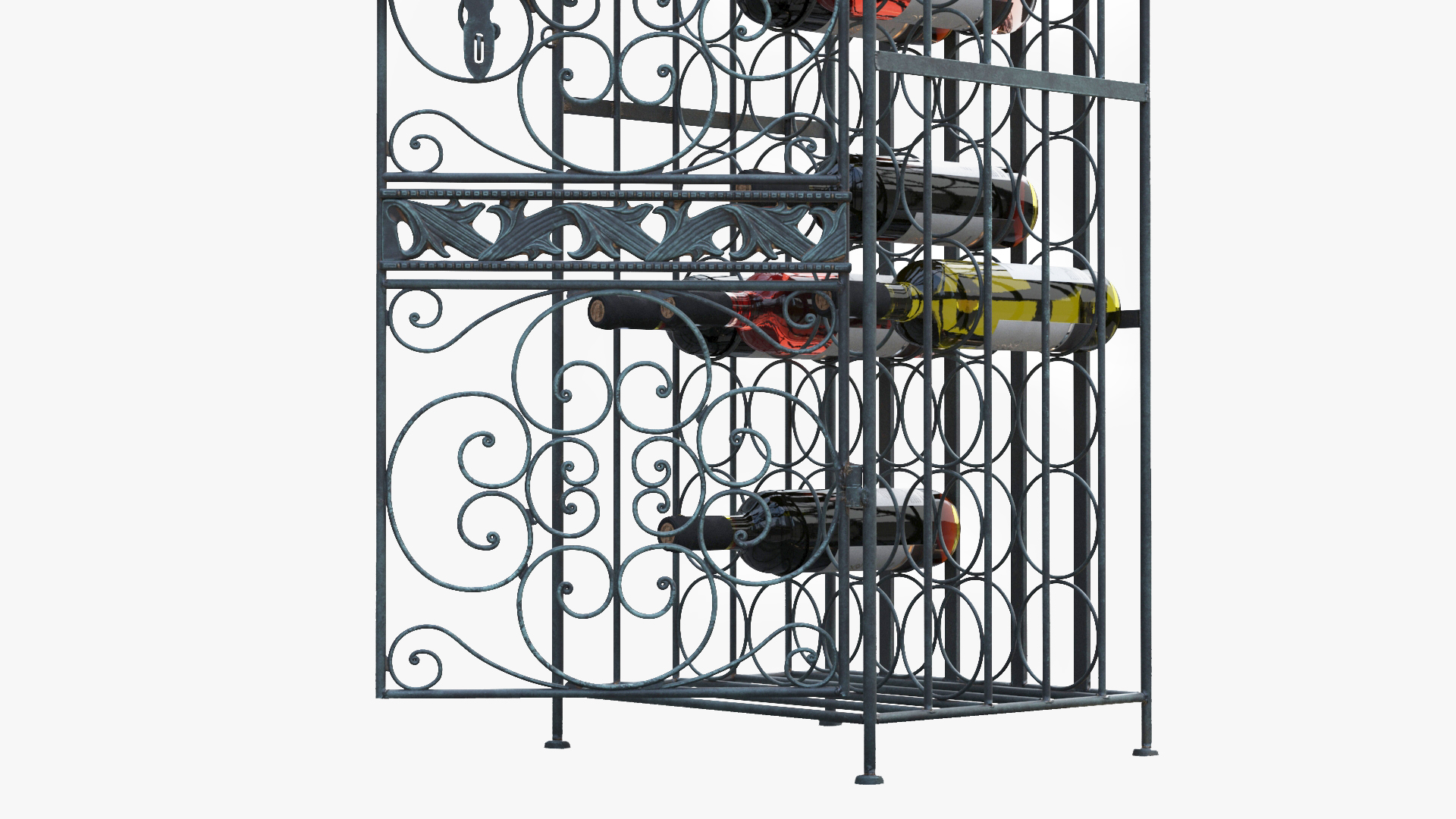 3D Lockable Rack with Wine Bottles Open