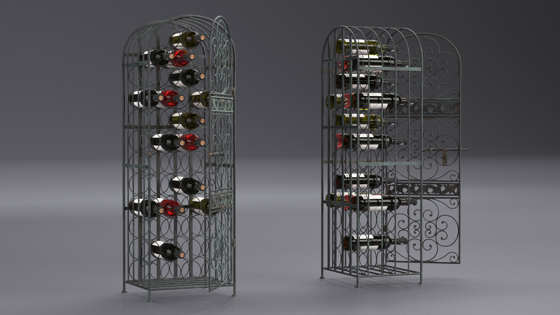 3D Lockable Rack with Wine Bottles Open