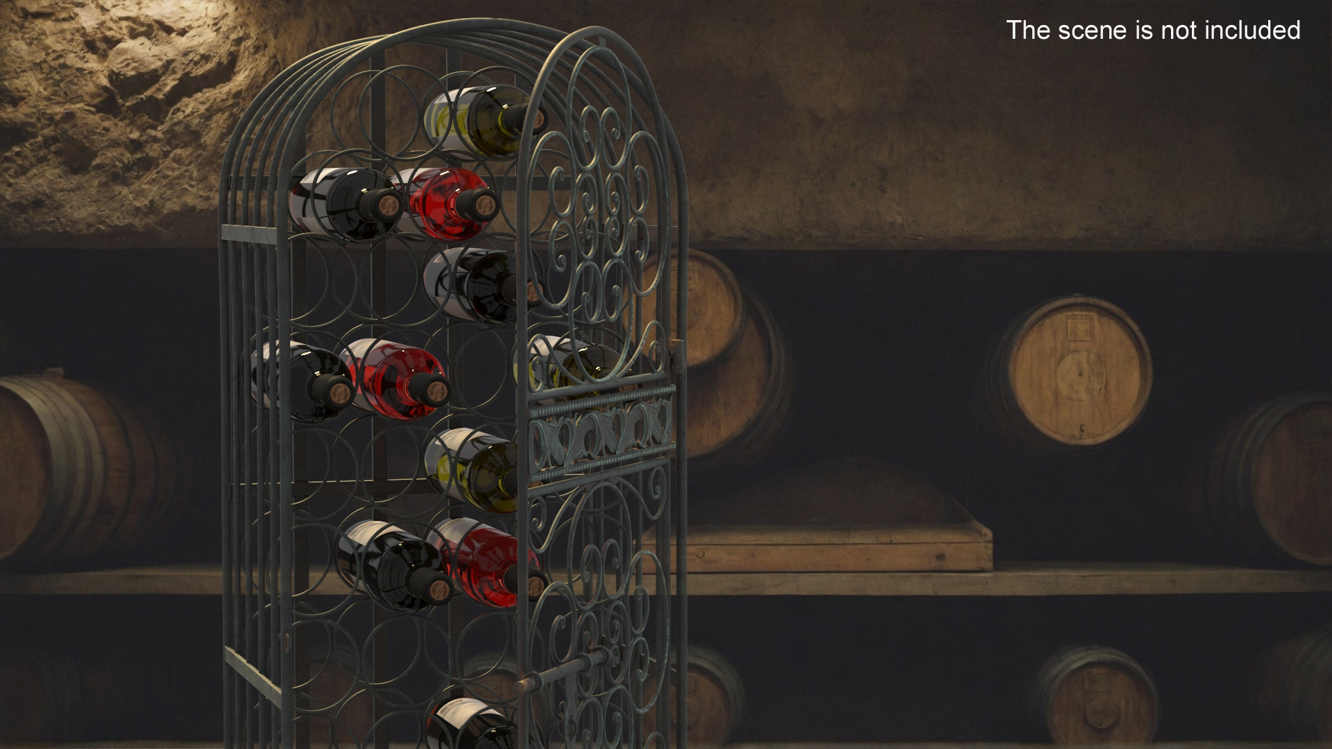 3D Lockable Rack with Wine Bottles Open