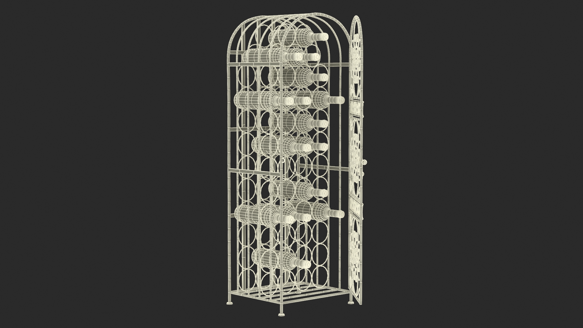 3D Lockable Rack with Wine Bottles Open