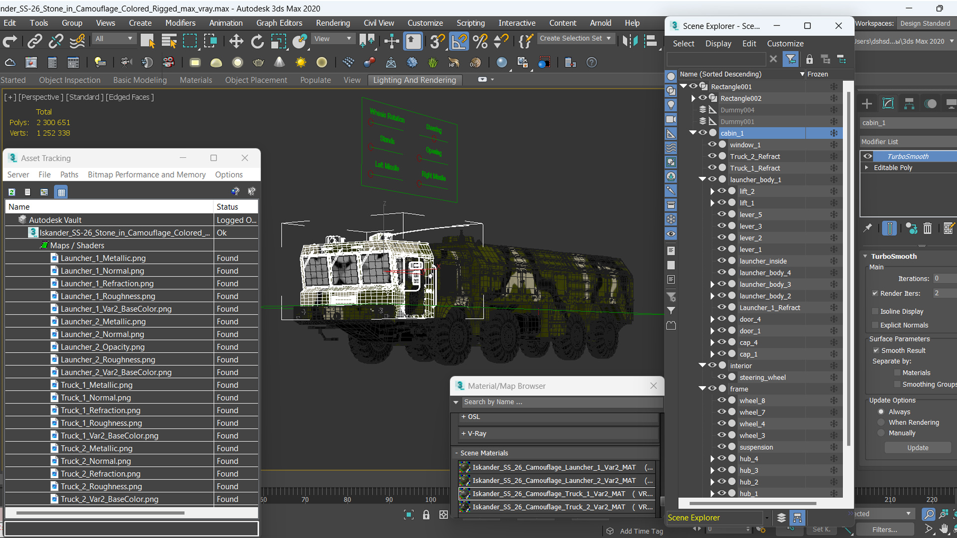 3D Iskander SS-26 Stone in Camouflage Colored Rigged for Maya model