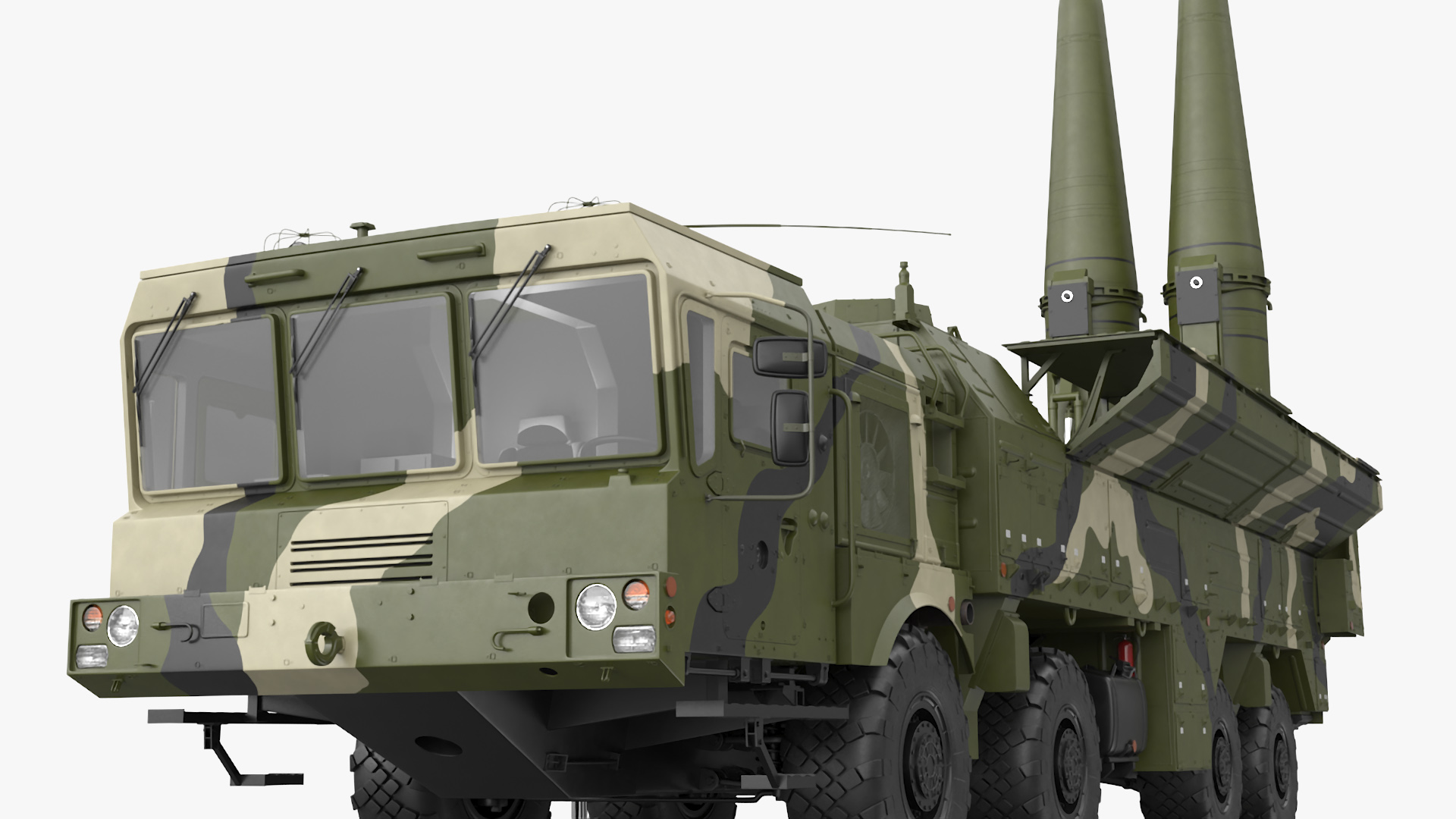 3D Iskander SS-26 Stone in Camouflage Colored Rigged for Maya model
