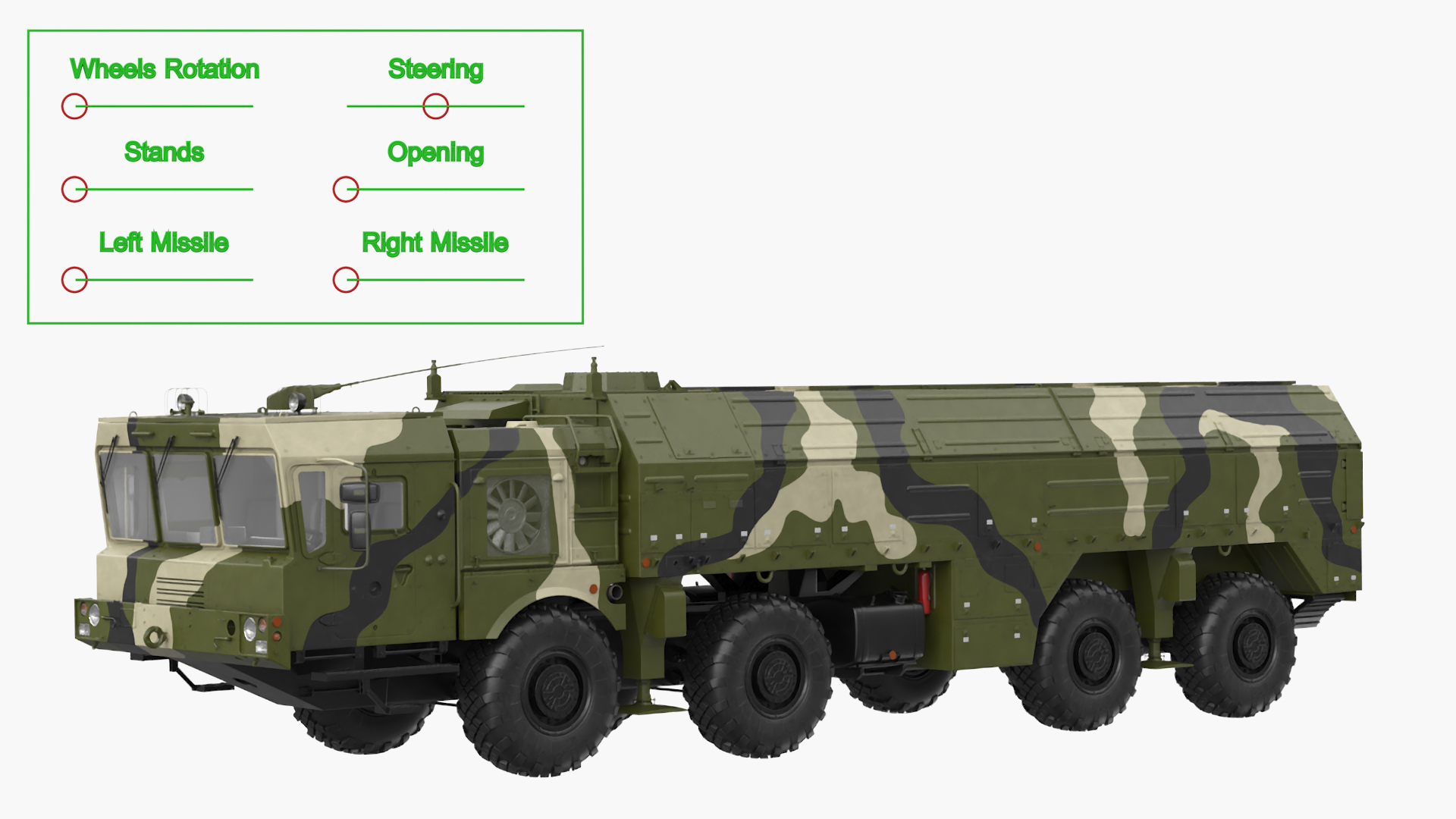 3D Iskander SS-26 Stone in Camouflage Colored Rigged for Maya model