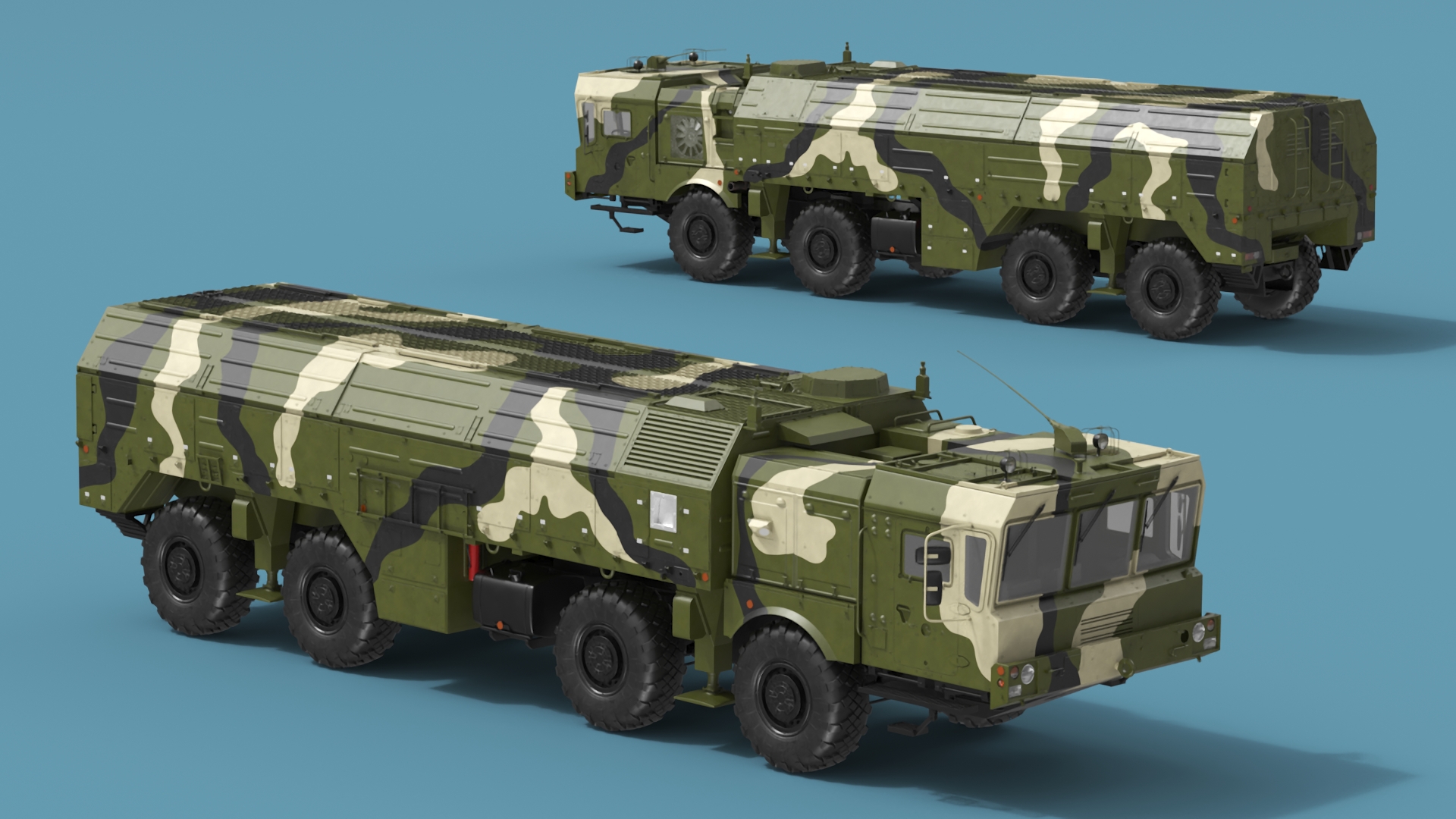 3D Iskander SS-26 Stone in Camouflage Colored Rigged for Maya model