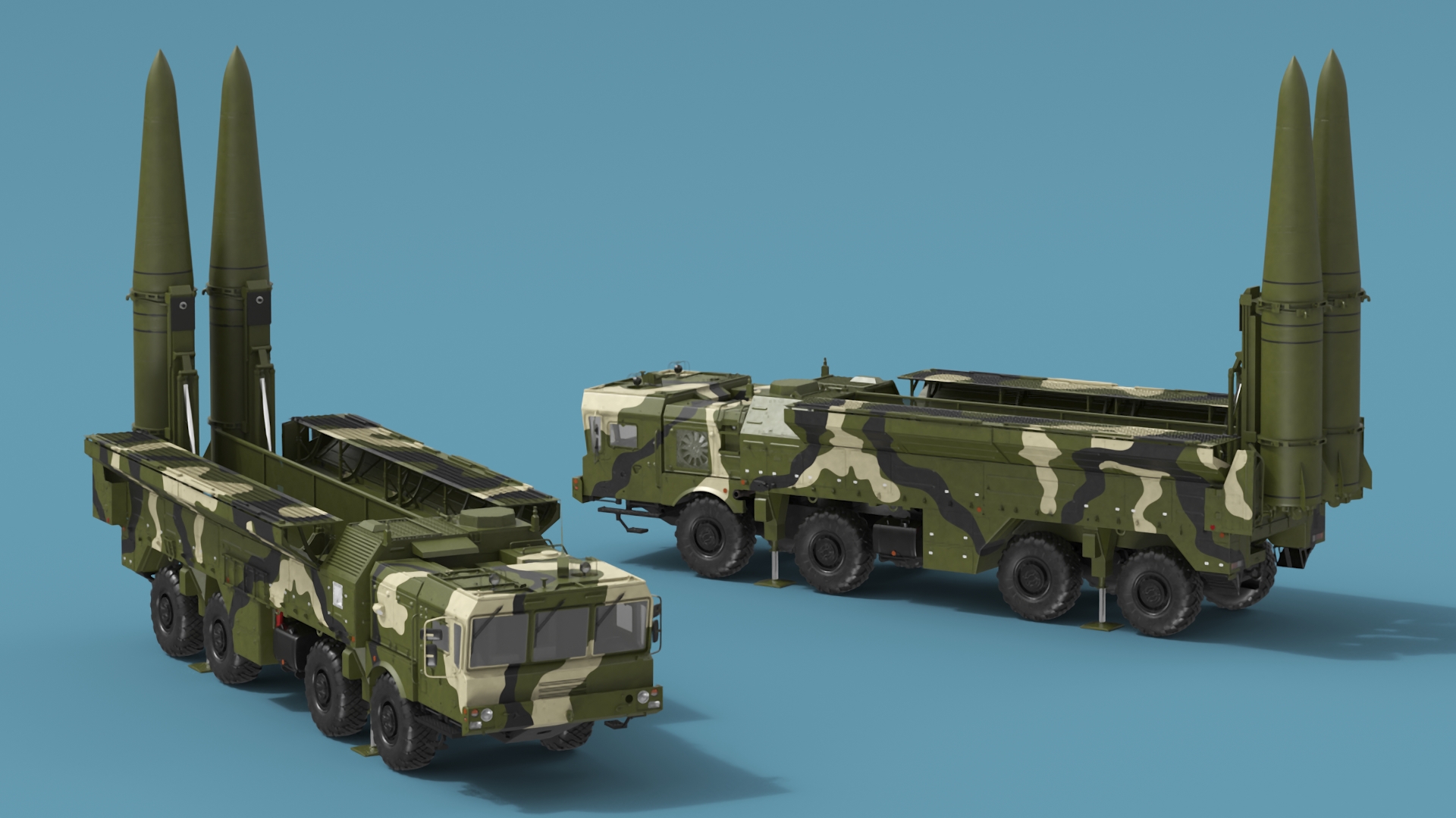 3D Iskander SS-26 Stone in Camouflage Colored Rigged for Maya model