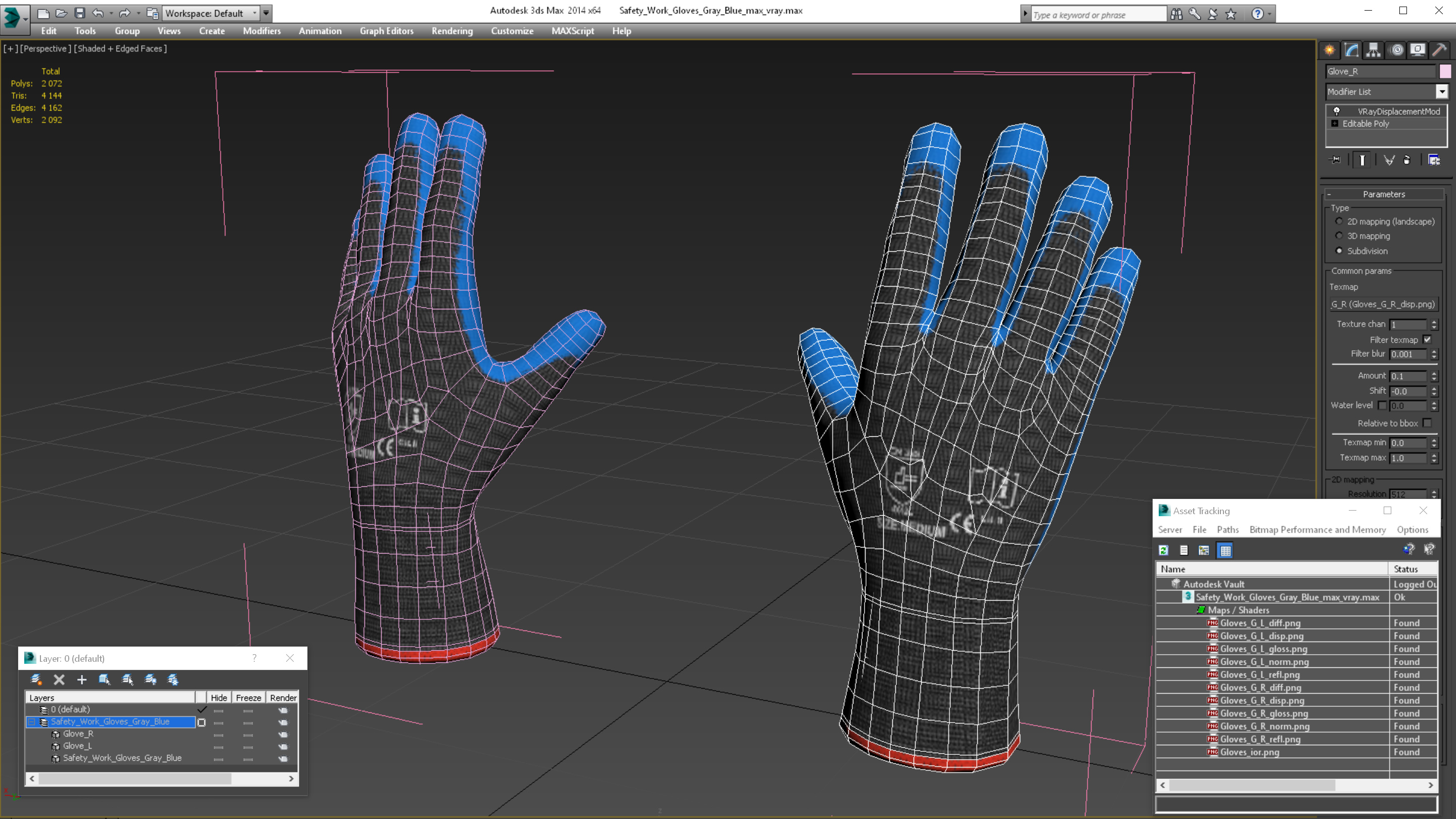 3D Safety Work Gloves Gray Blue model