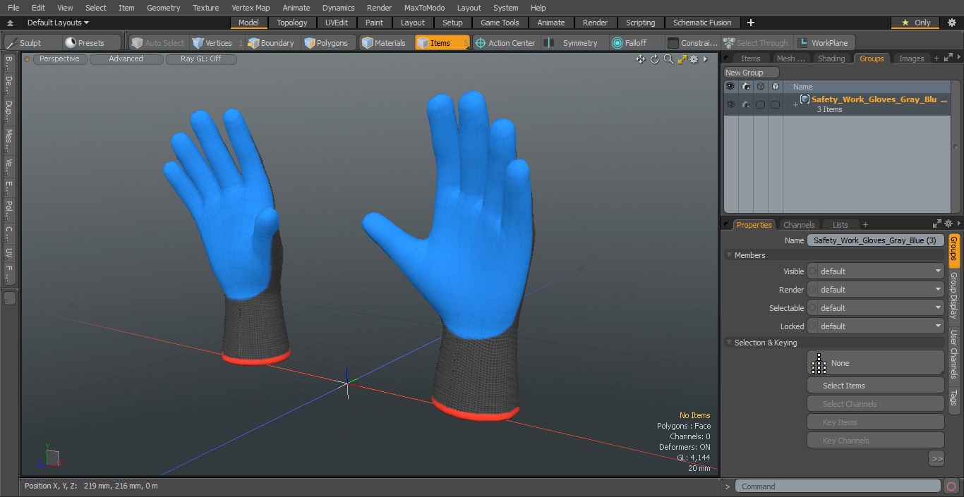 3D Safety Work Gloves Gray Blue model