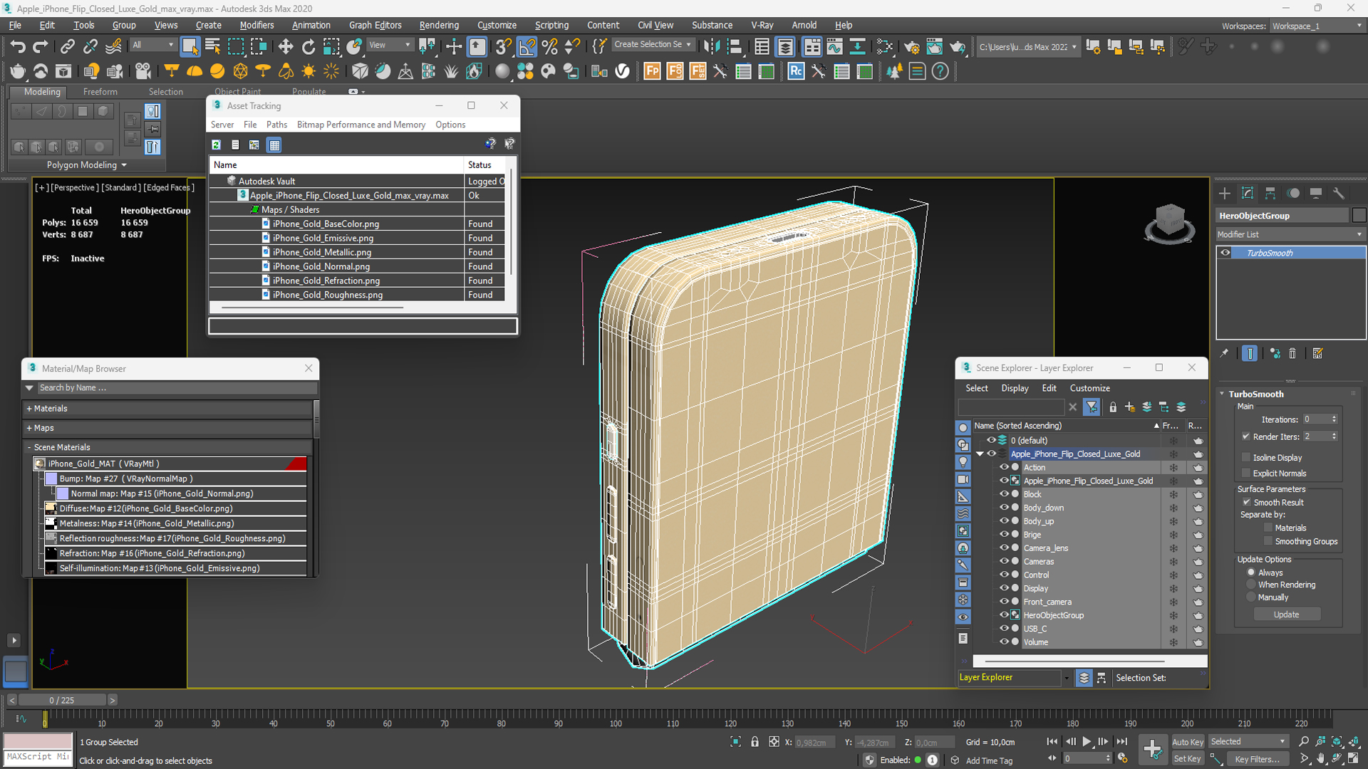 Apple iPhone Flip Closed Luxe Gold 3D model