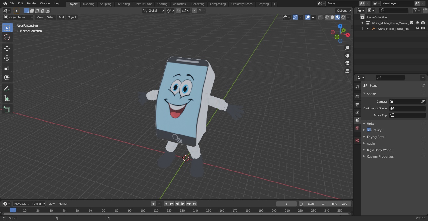3D White Mobile Phone Mascot Happy Pose
