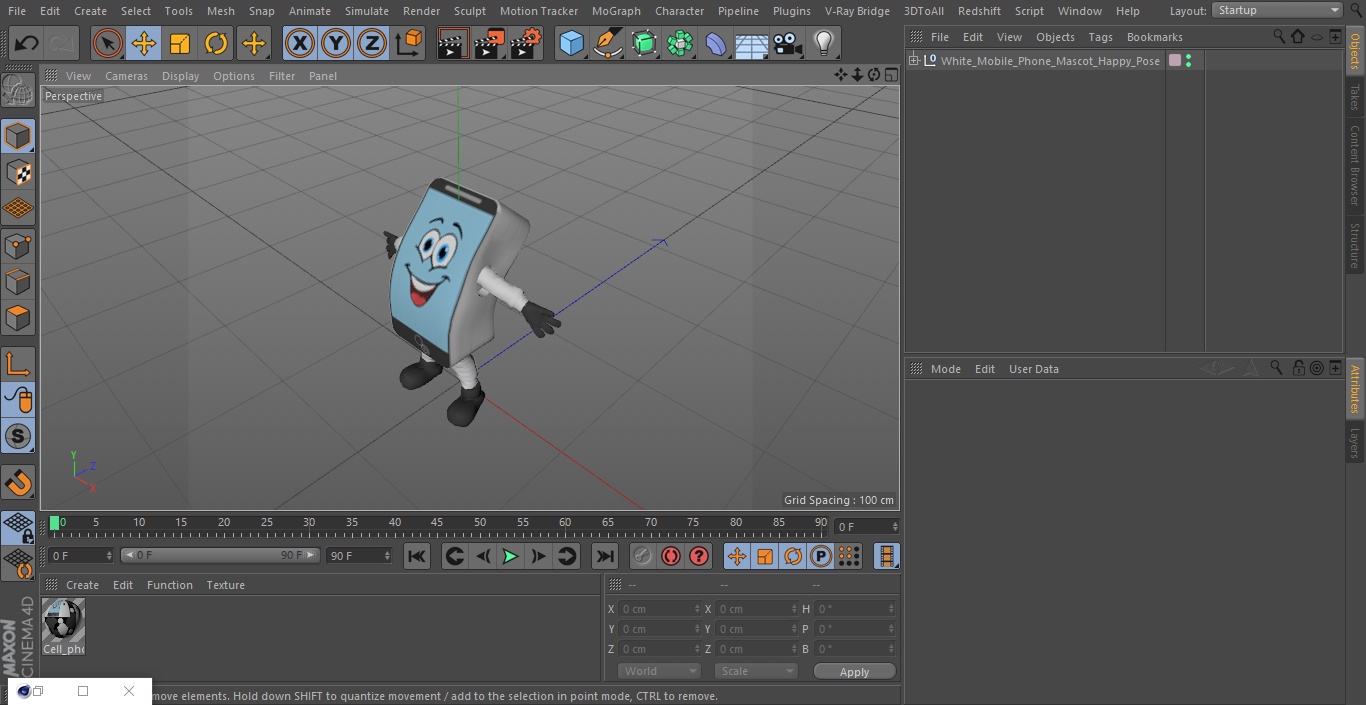 3D White Mobile Phone Mascot Happy Pose