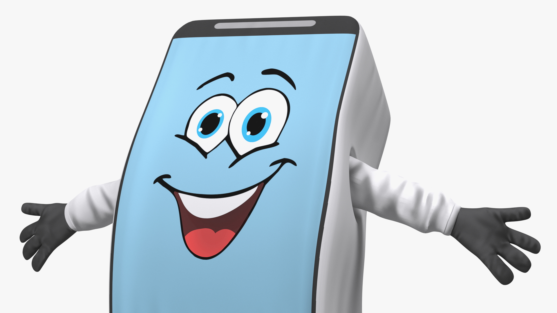 3D White Mobile Phone Mascot Happy Pose