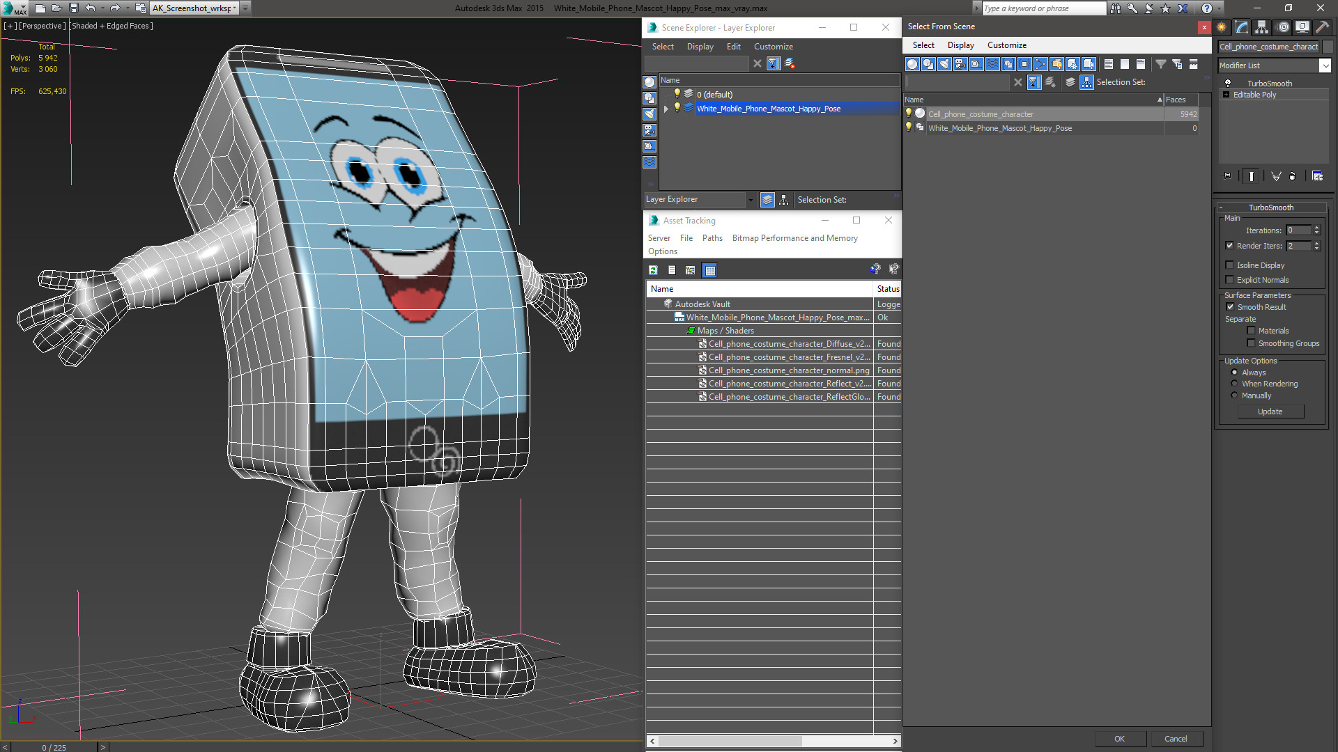 3D White Mobile Phone Mascot Happy Pose