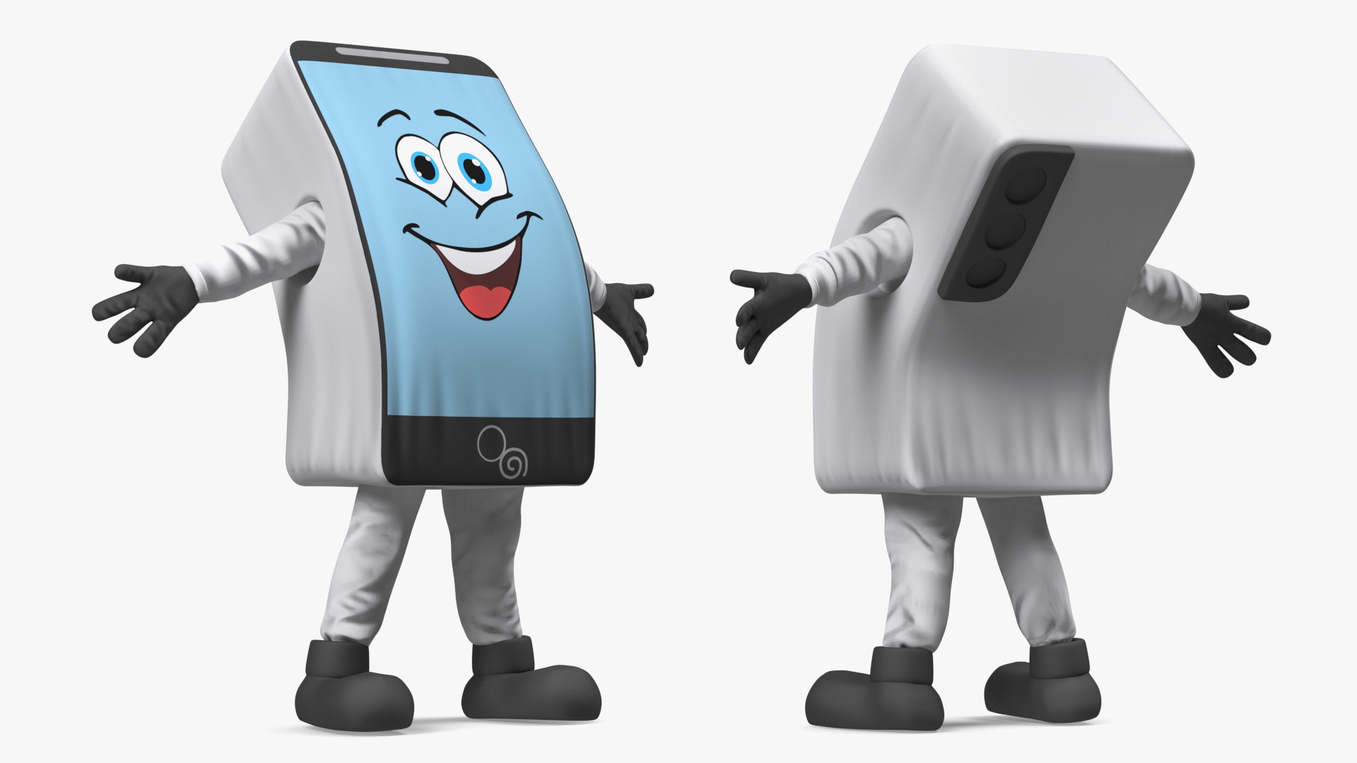 3D White Mobile Phone Mascot Happy Pose