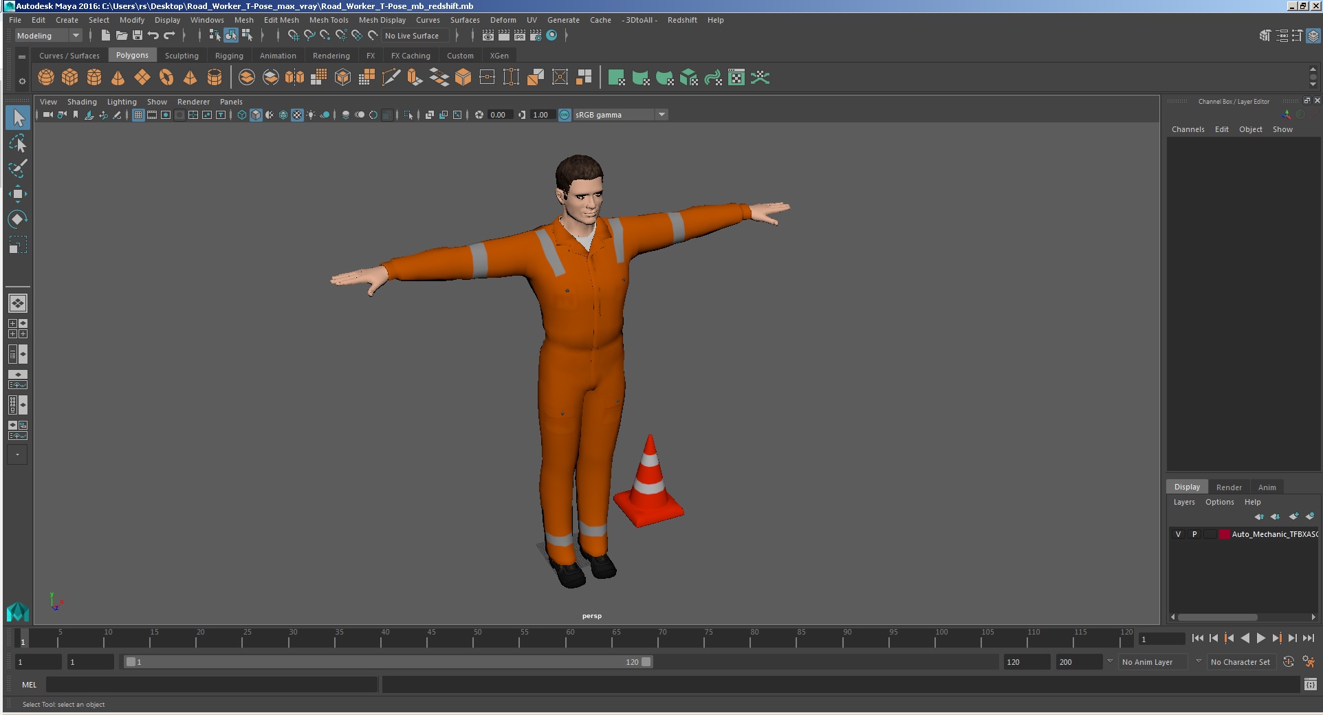 3D Road Worker T-Pose model