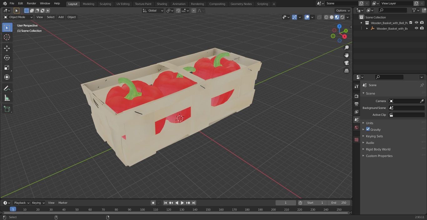 3D Wooden Basket with Bell Peppers