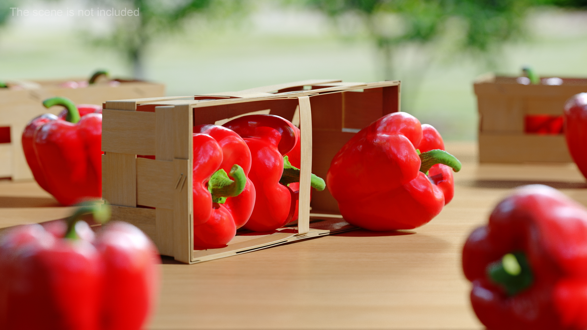 3D Wooden Basket with Bell Peppers