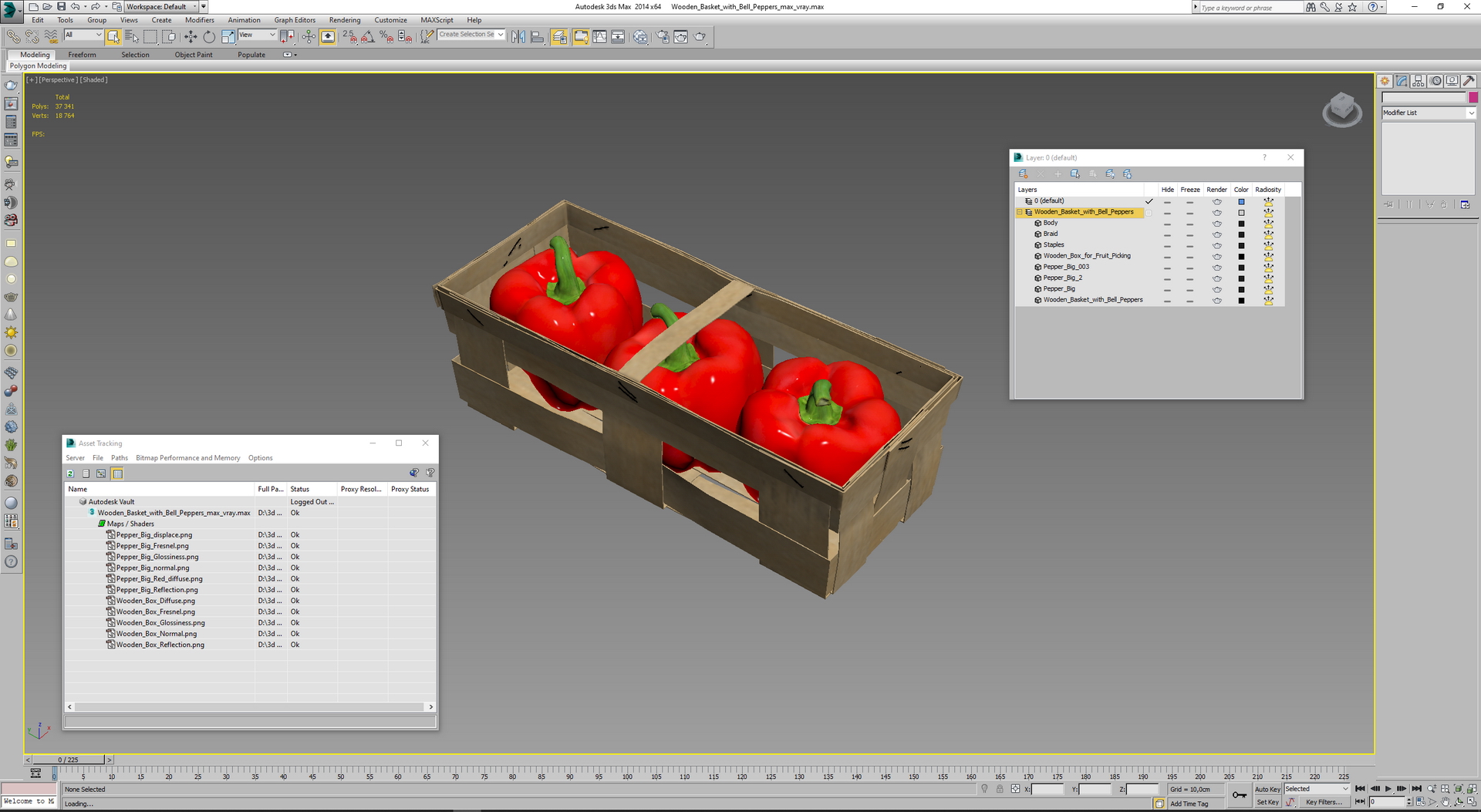 3D Wooden Basket with Bell Peppers