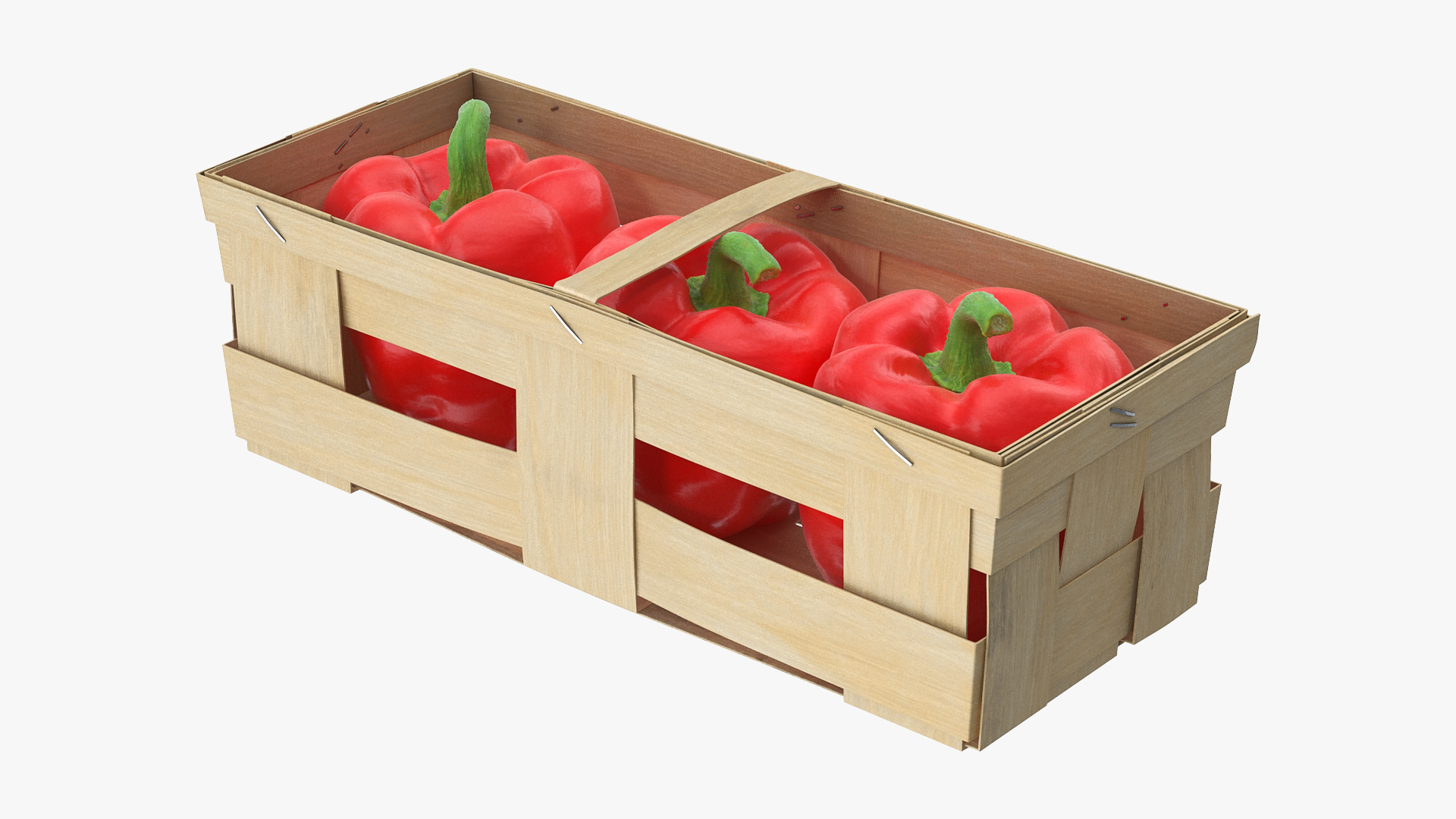 3D Wooden Basket with Bell Peppers