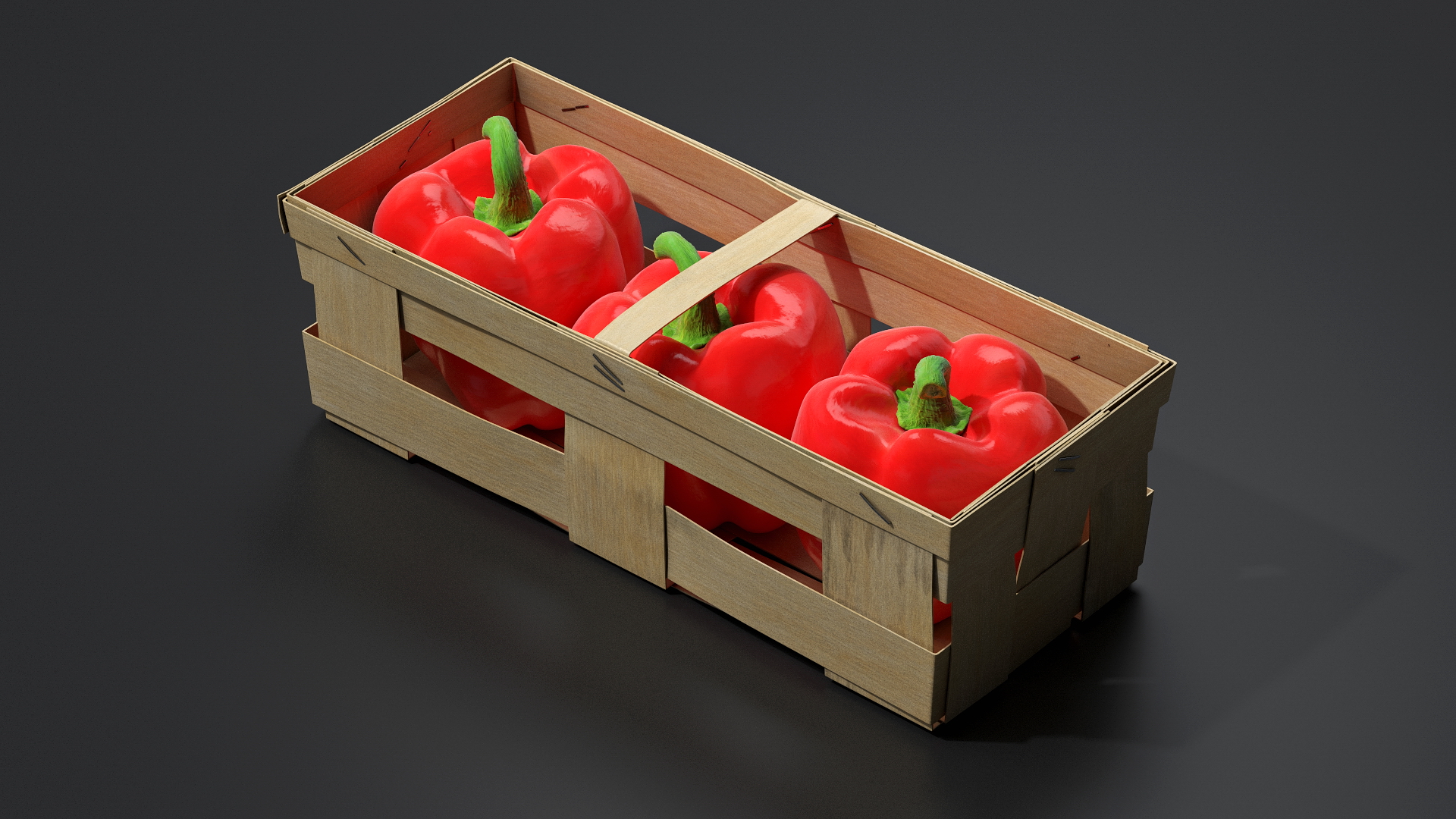 3D Wooden Basket with Bell Peppers