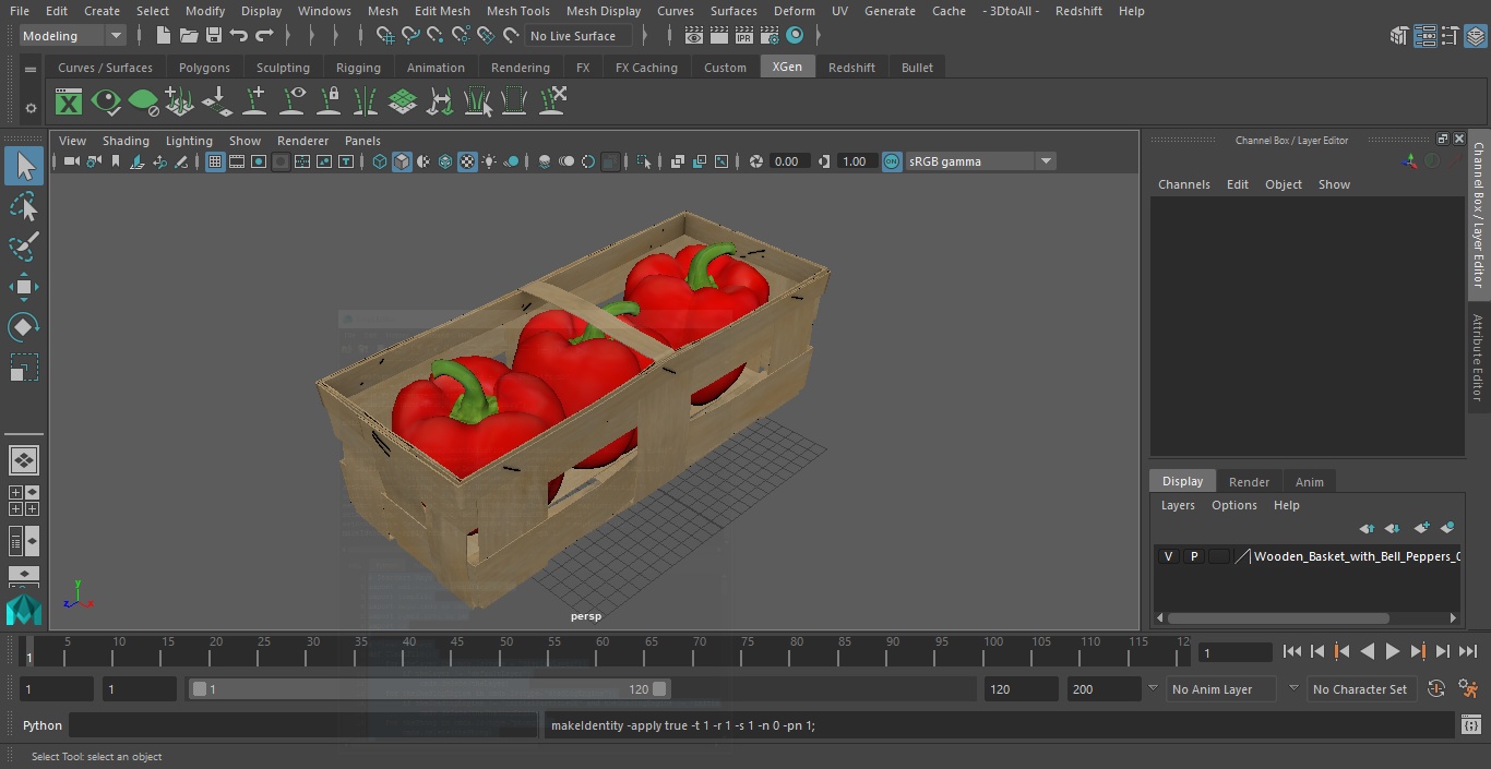 3D Wooden Basket with Bell Peppers
