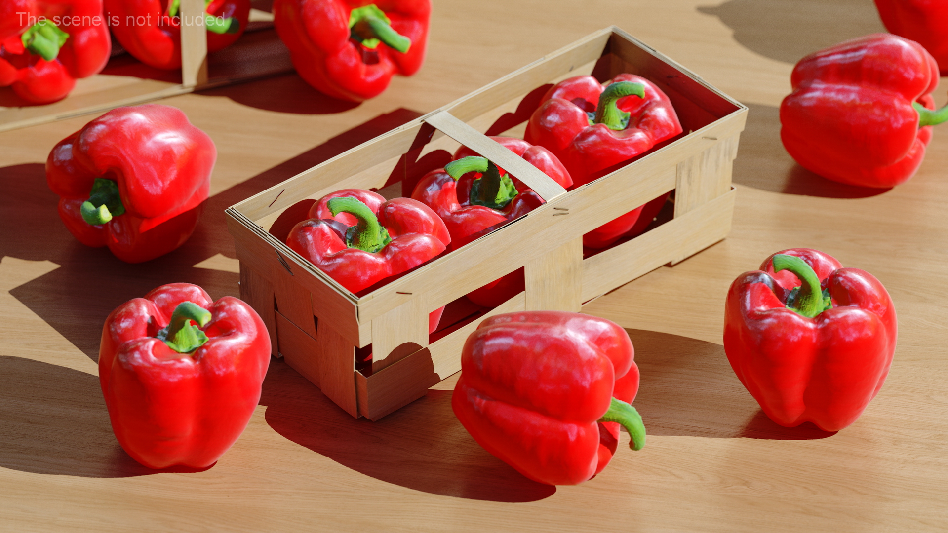 3D Wooden Basket with Bell Peppers