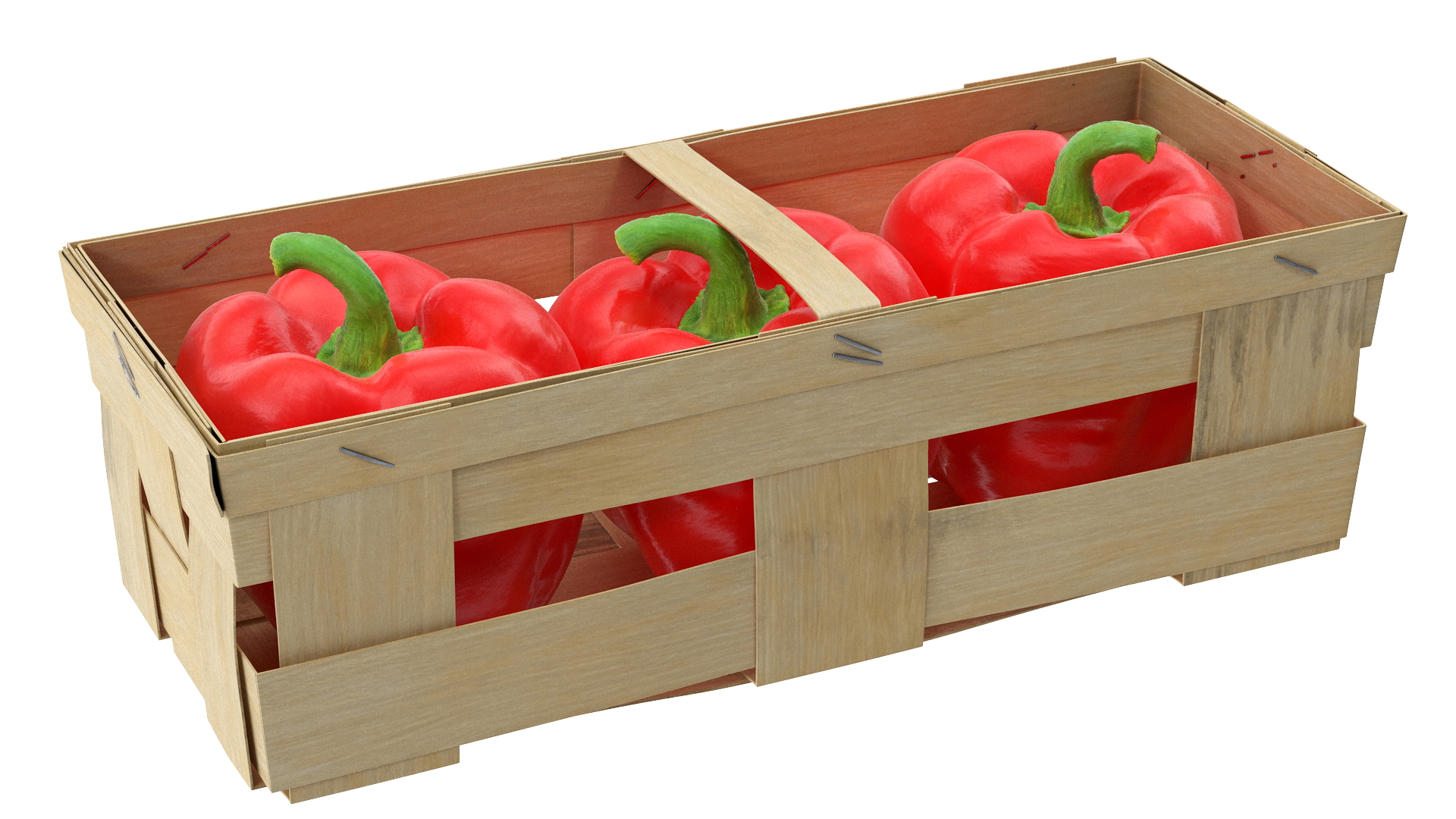 3D Wooden Basket with Bell Peppers