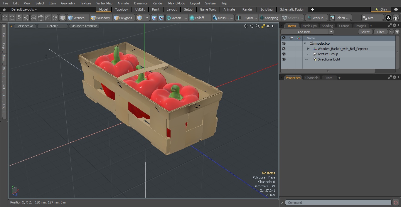 3D Wooden Basket with Bell Peppers