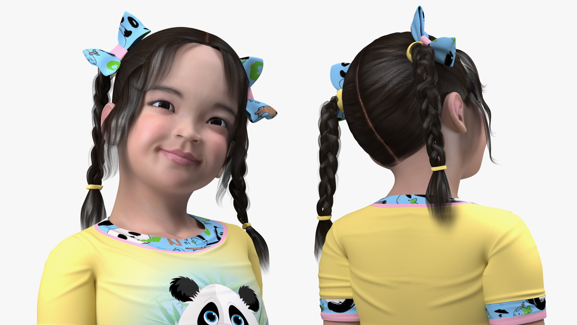 3D Chinese Little Girl a Panda Costume Sitting model