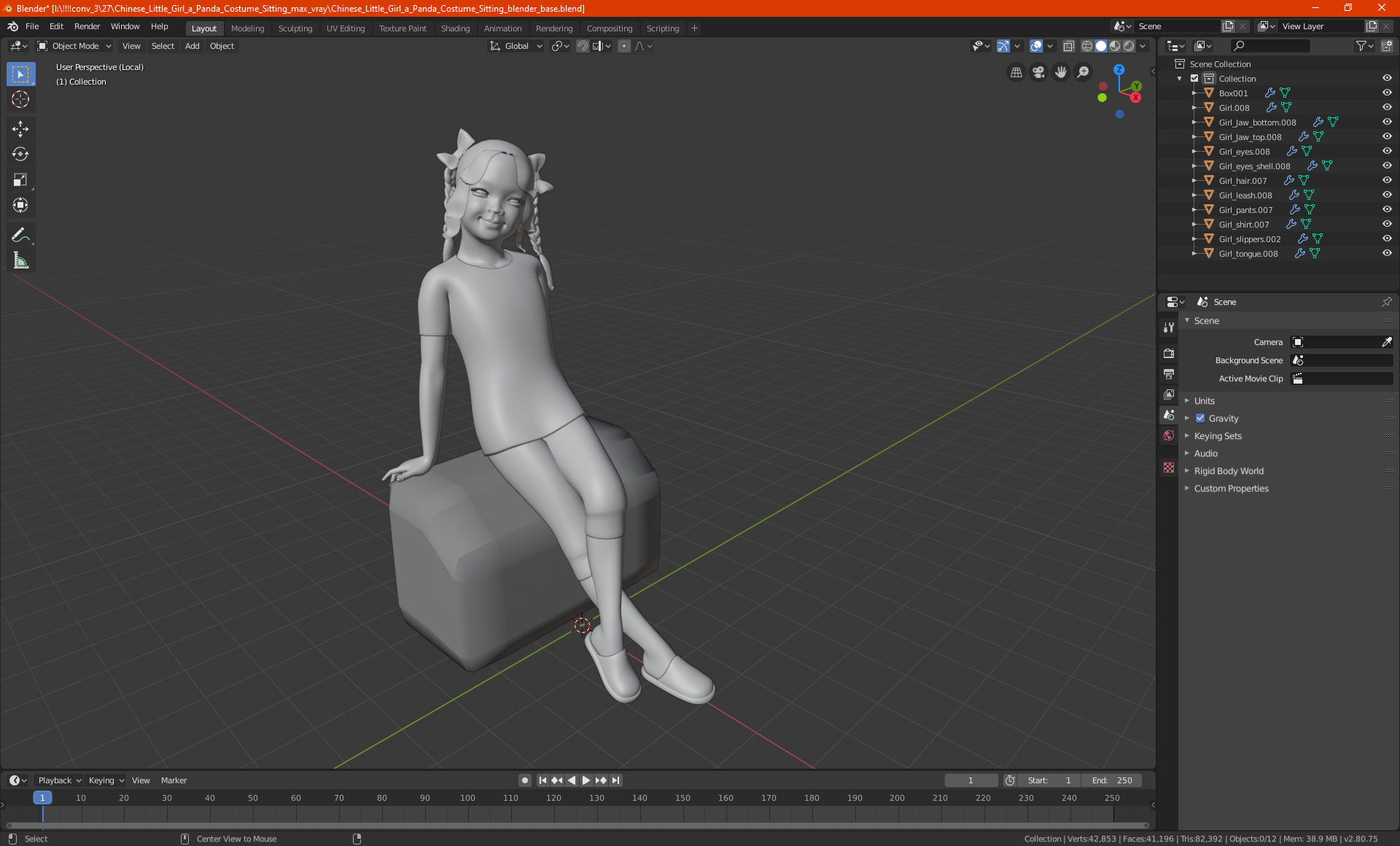 3D Chinese Little Girl a Panda Costume Sitting model