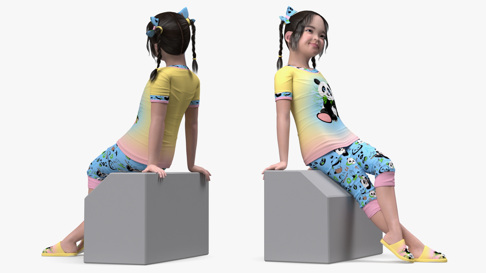 3D Chinese Little Girl a Panda Costume Sitting model