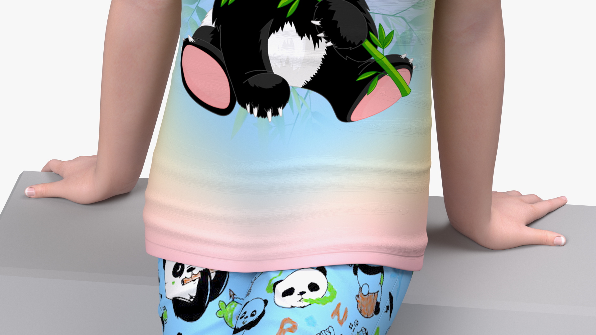 3D Chinese Little Girl a Panda Costume Sitting model