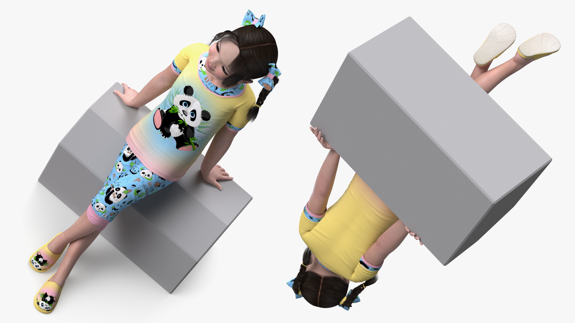 3D Chinese Little Girl a Panda Costume Sitting model