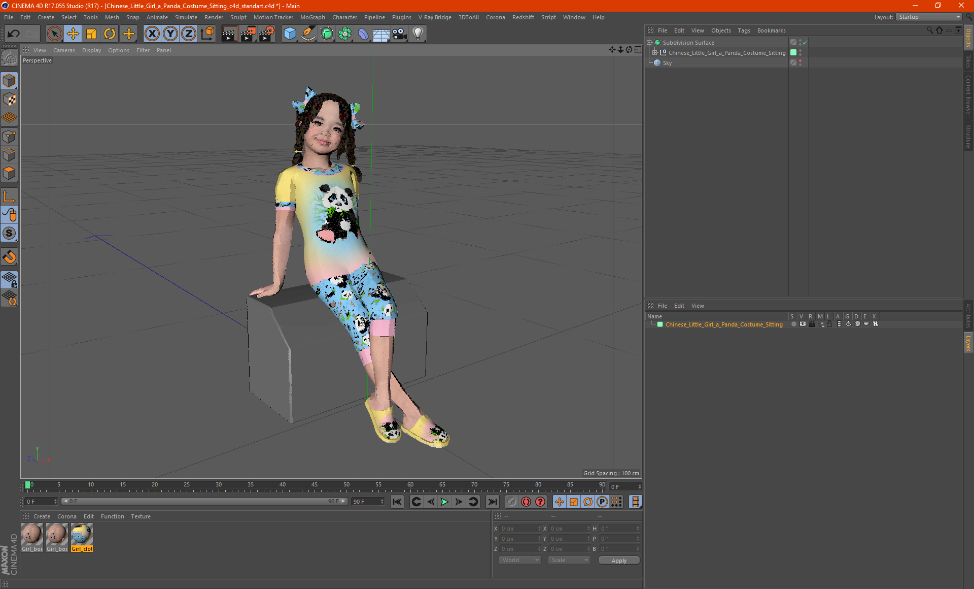 3D Chinese Little Girl a Panda Costume Sitting model