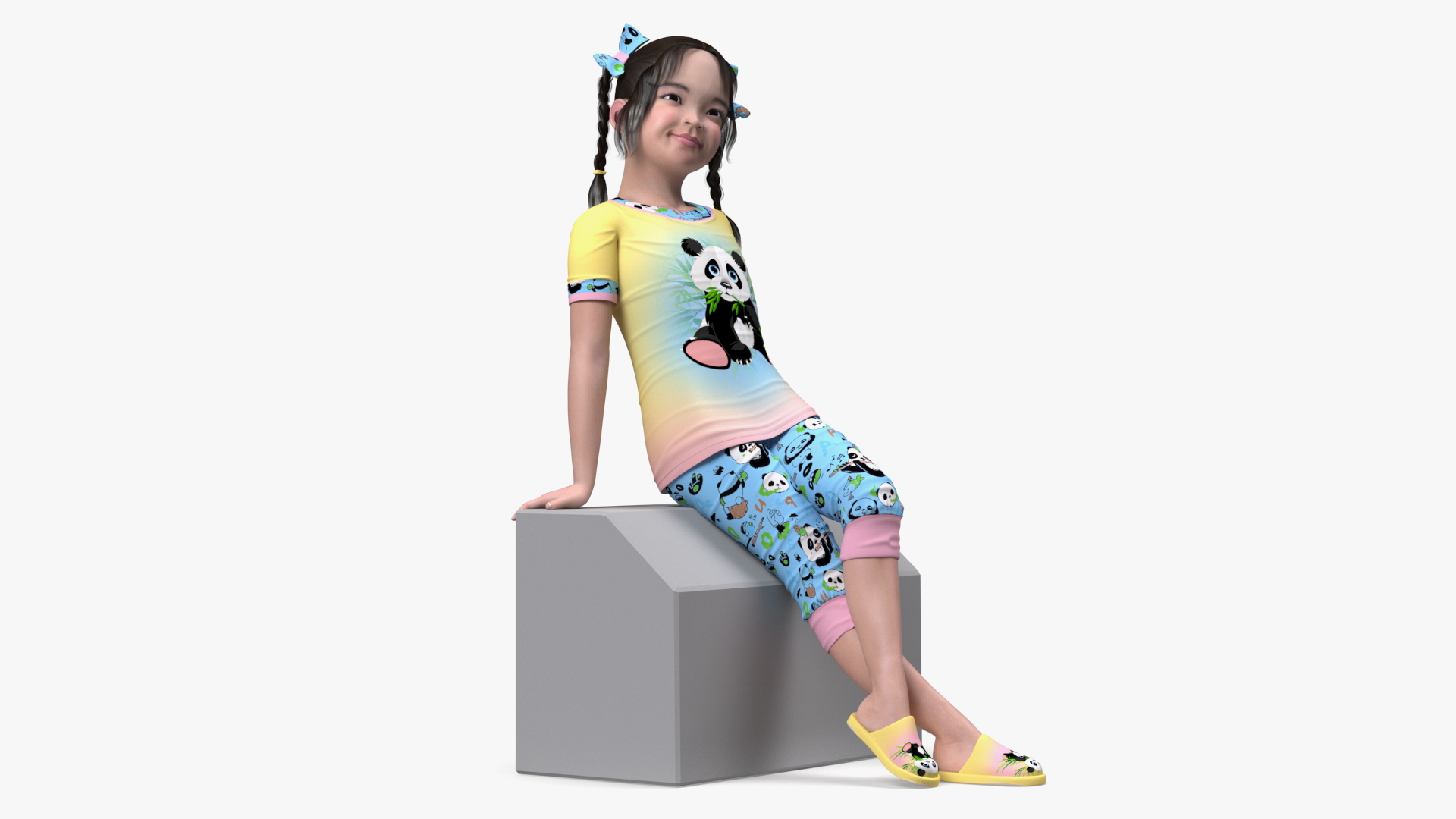 3D Chinese Little Girl a Panda Costume Sitting model