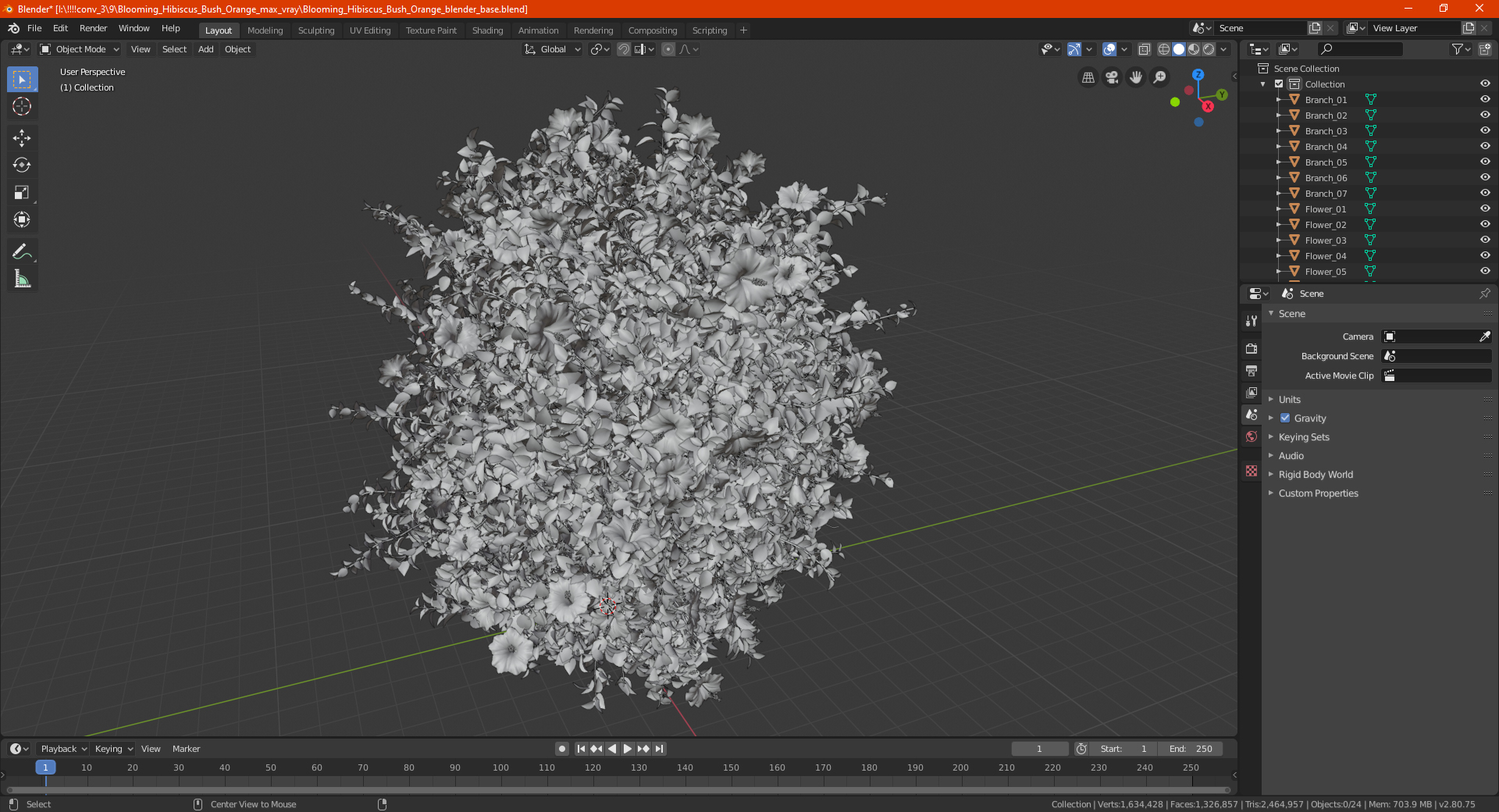 Blooming Hibiscus Bush Orange 3D model